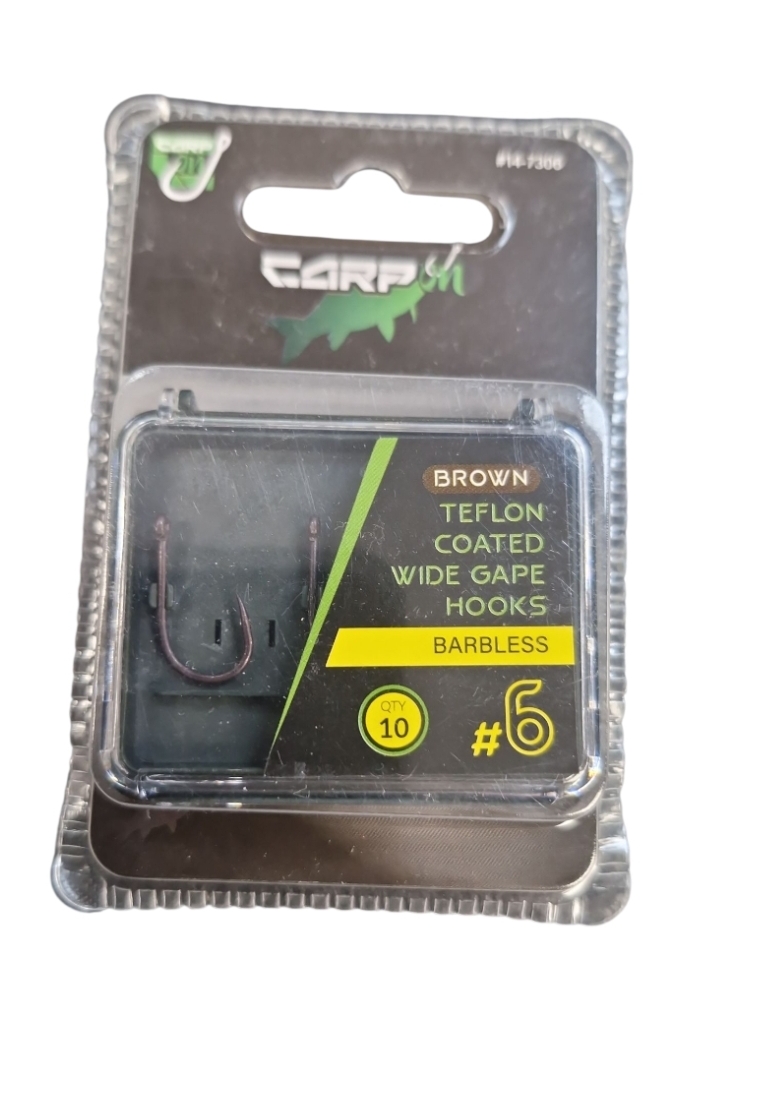 Product photo for Teflon Coated Wide Gape Hooks - Brown Barbless x10 #6