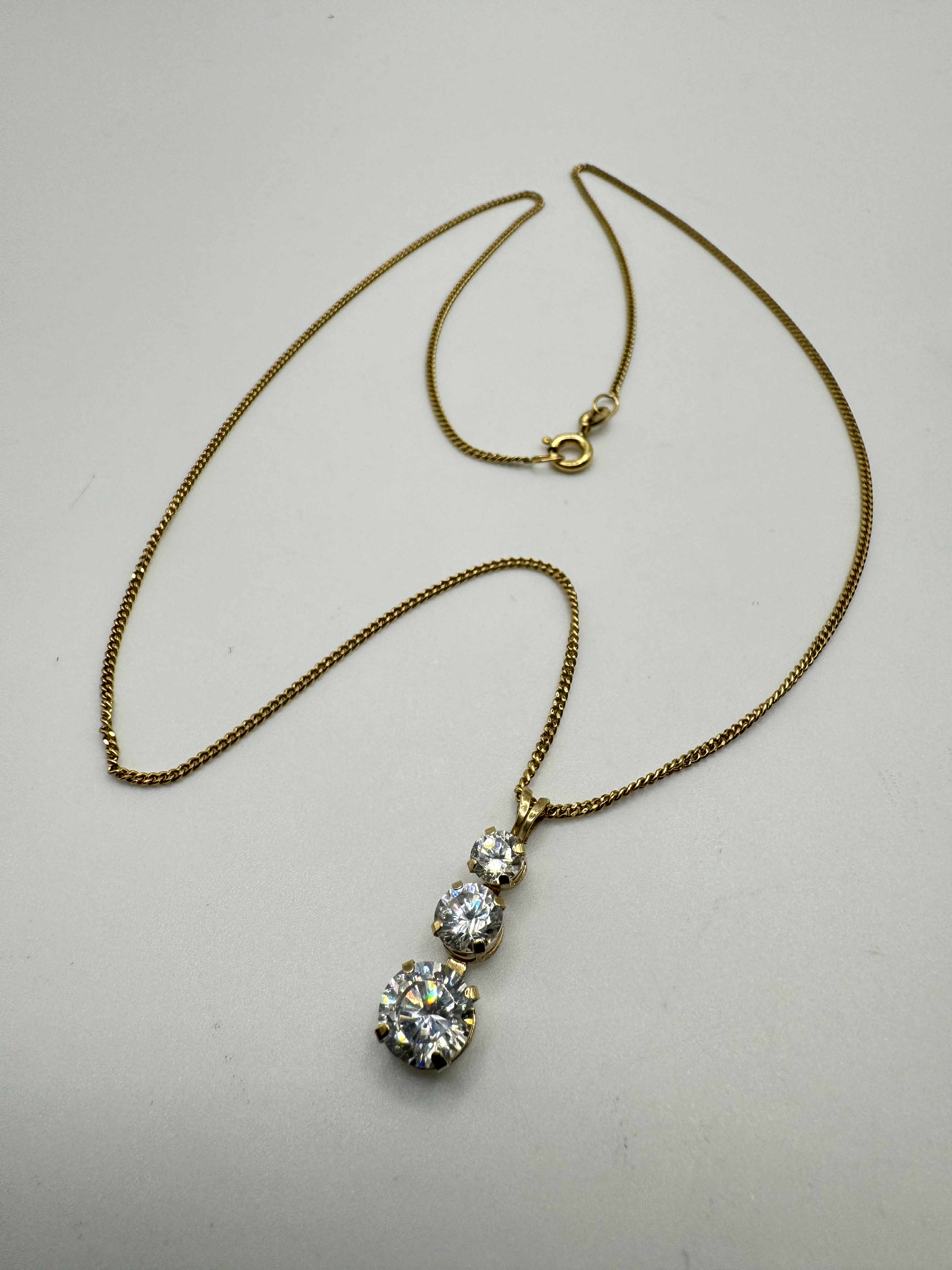 Product photo for 9ct Fine Chain & Trio CZ Pendant
