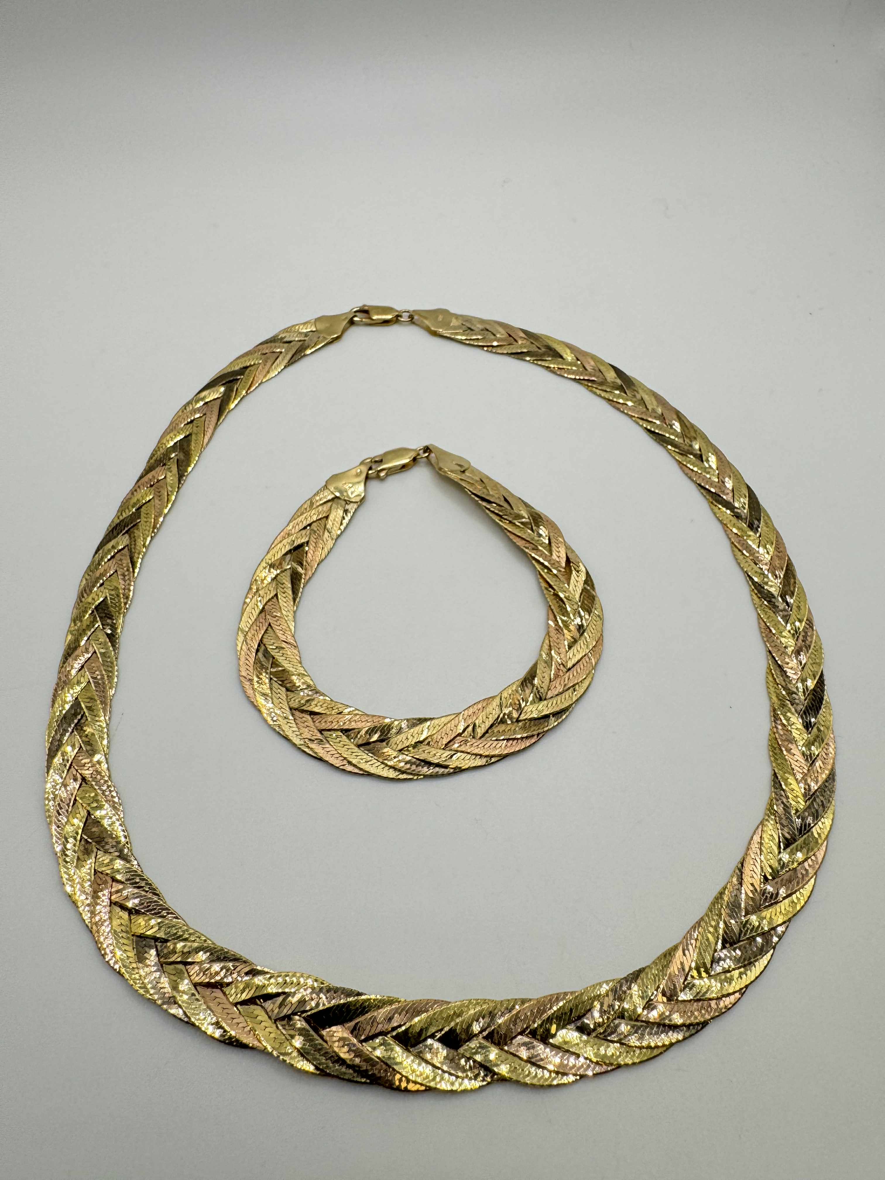 Product photo for 9ct Bi-Colour Braided Necklace & Bracelet Set