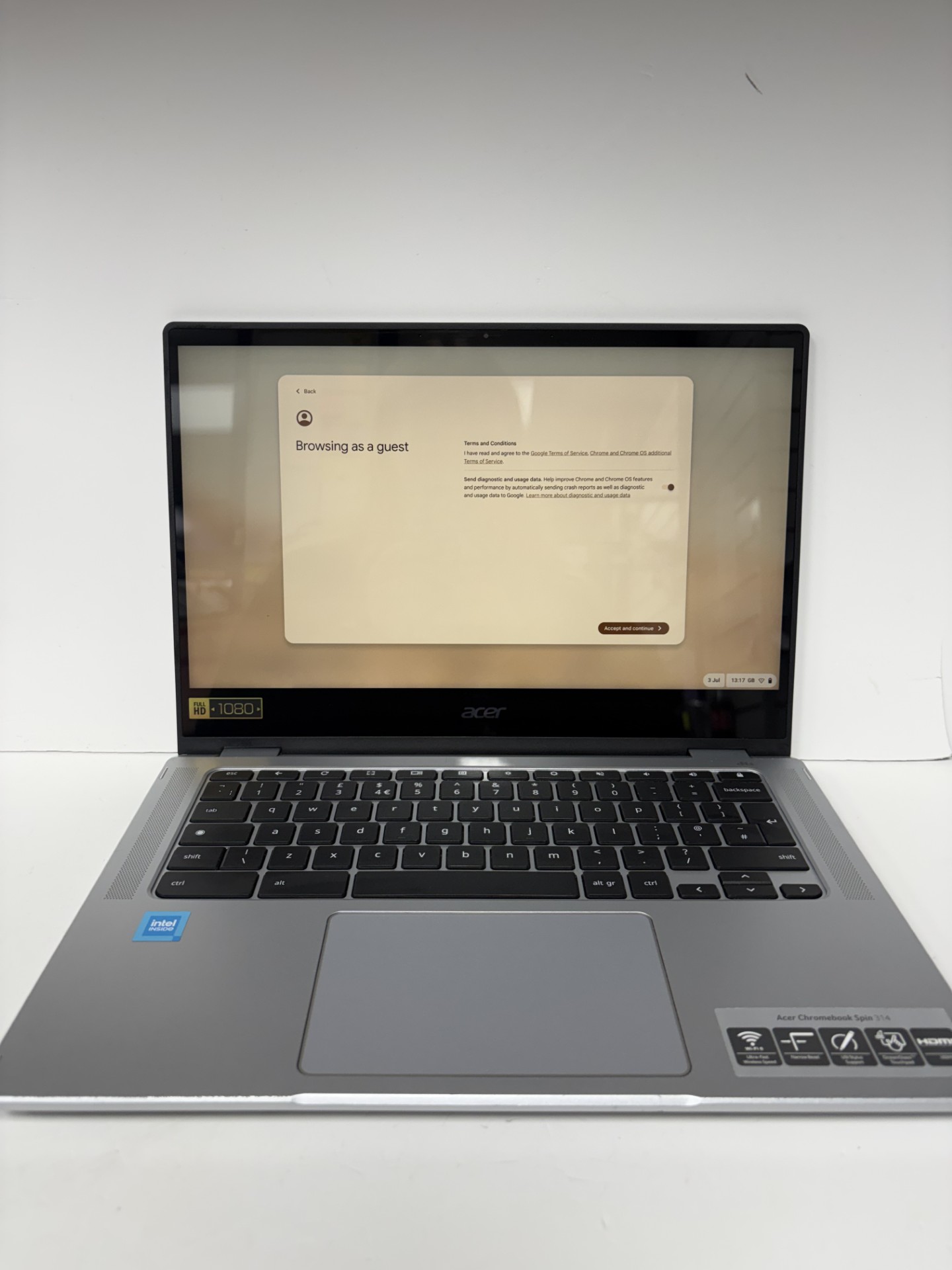 Product photo for ACER CHROMEBOOK SPIN 314 4GB RAM 128GB SILVER UNBOXED