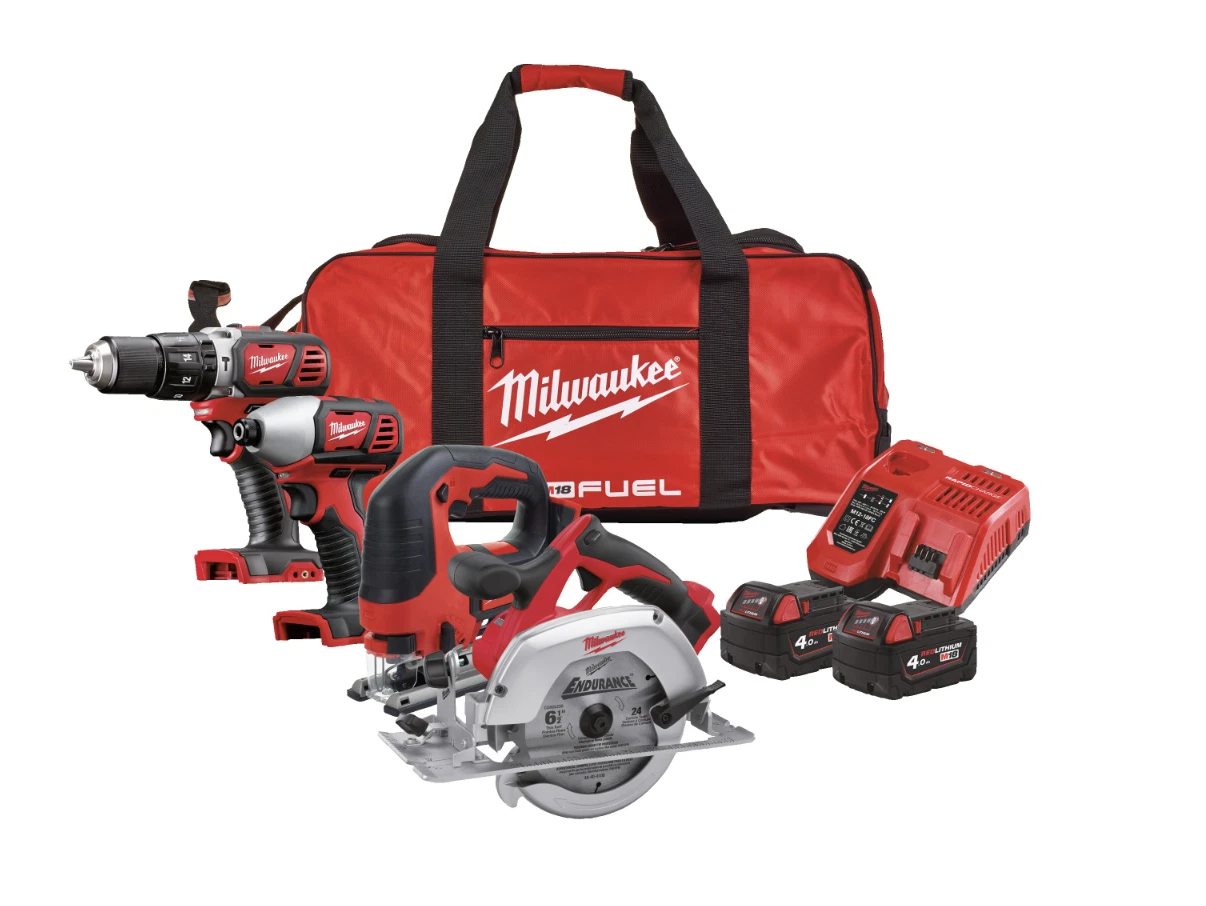 Product photo for MILWAUKEE Milwaukee M18 BPP4C-402B 18V 2 x 4.0Ah Li-Ion RedLithium Cordless 4 Piece Kit