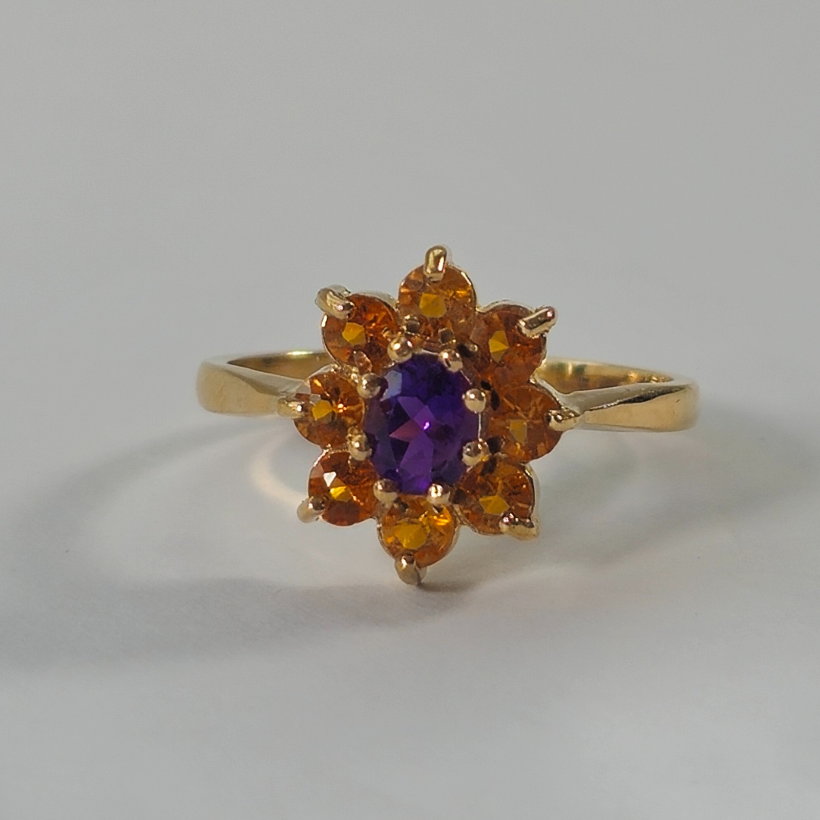 Product photo for 9ct Gold Purple and Yellow Stone Flower Ring Size M
