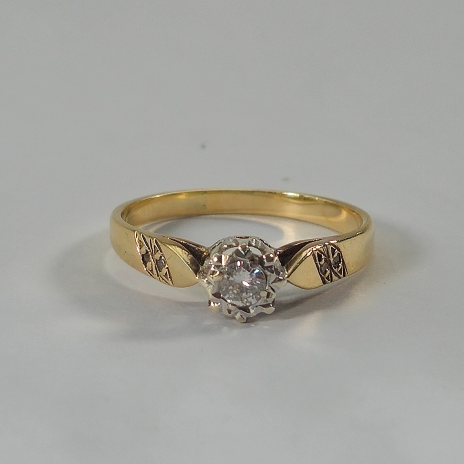 Product photo for 9ct Gold Round Diamond Star Flower Setting Engagement Ring Size O