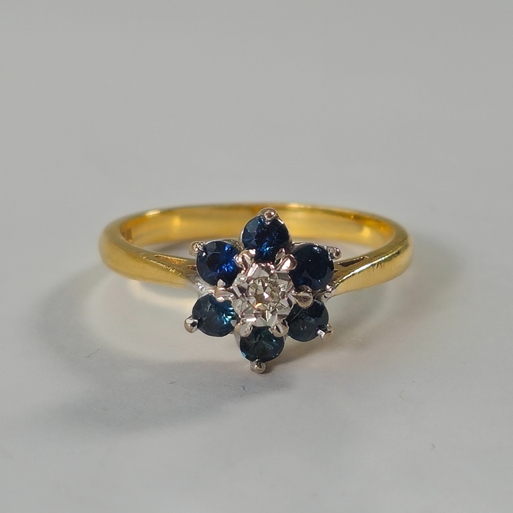 Product photo for 18ct Gold Sapphire & Diamond Flower Ring Size L
