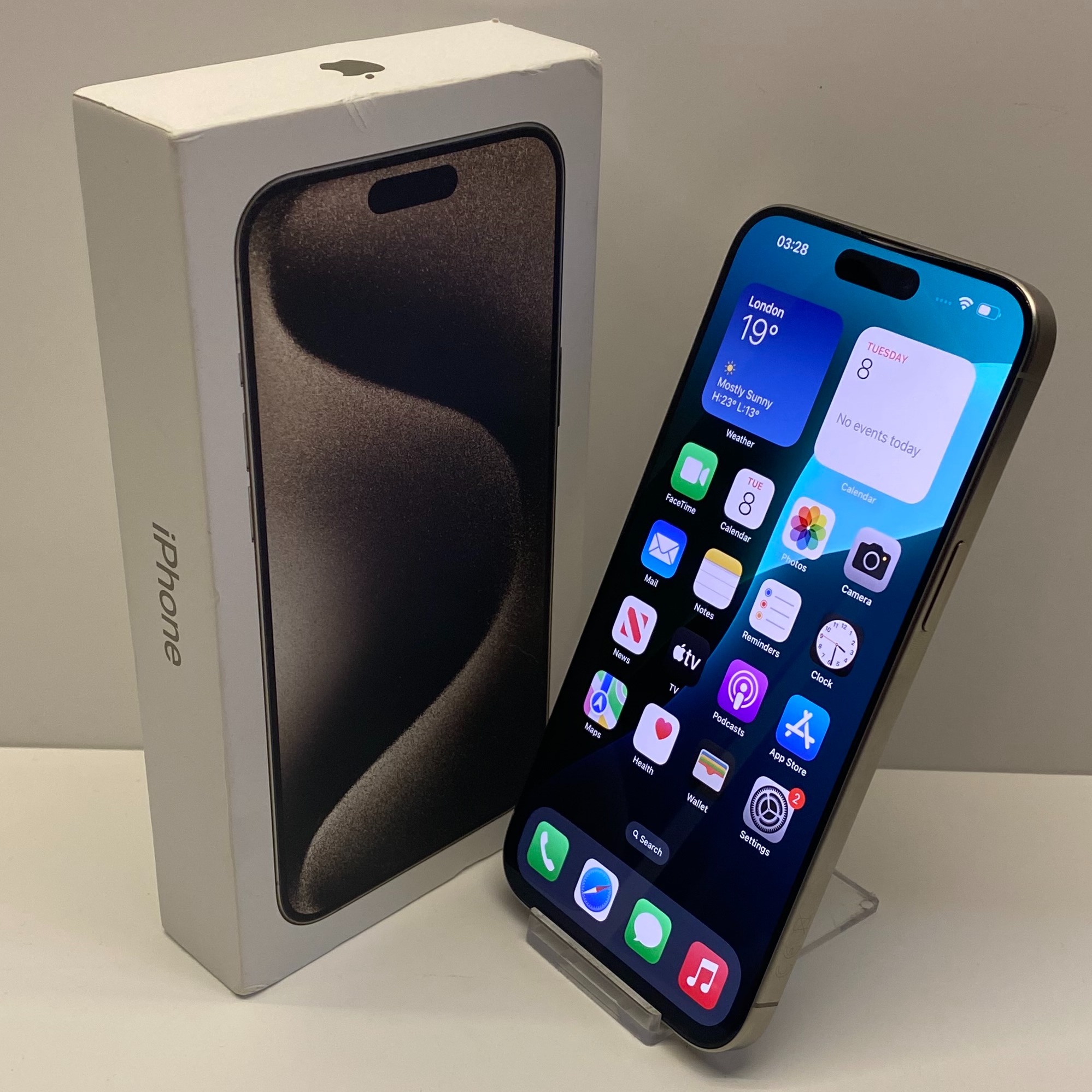 Product photo for Apple iPhone 15 Pro Max Unlocked Model A3106 256GB in Natural Titanium Boxed