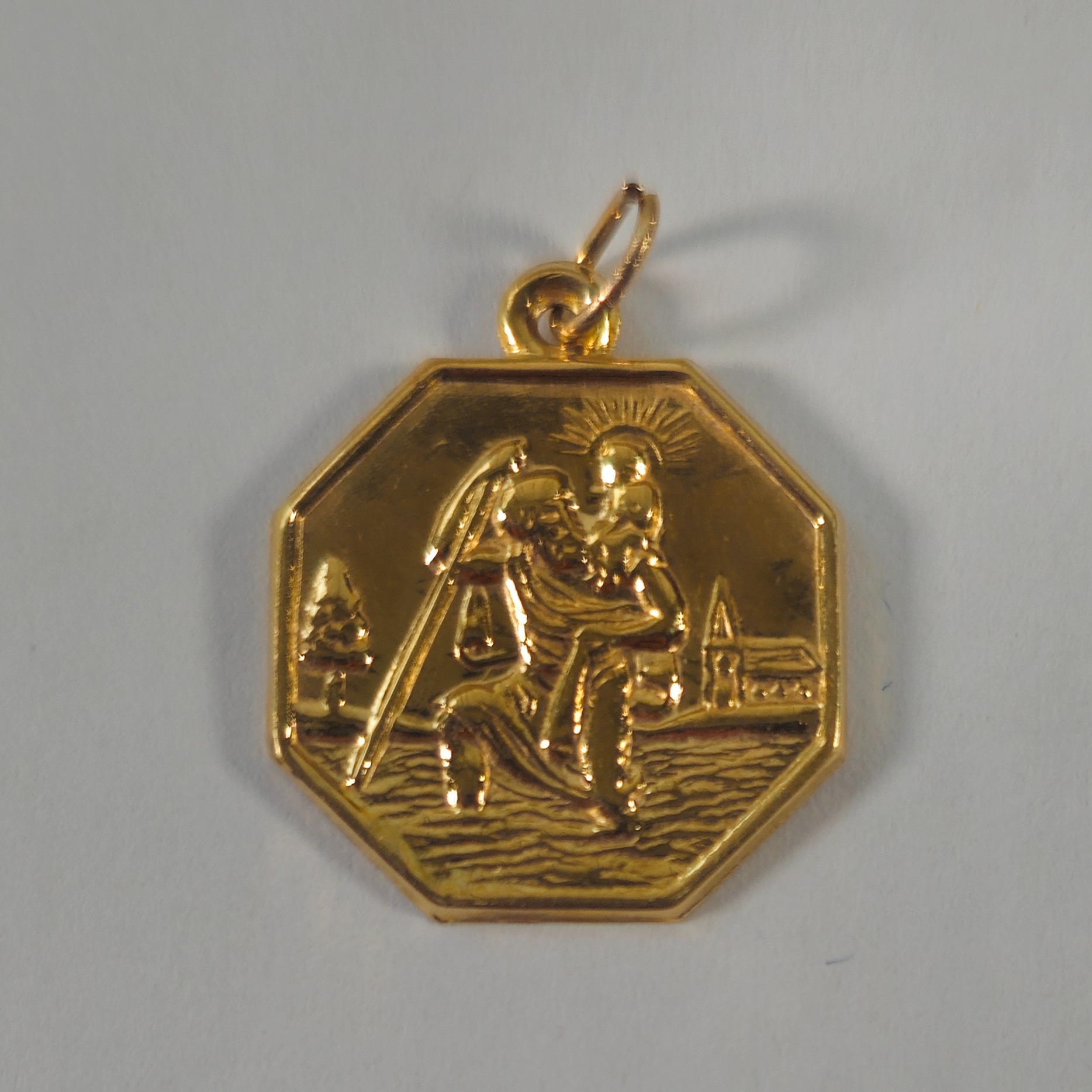 Product photo for 9ct Gold St Christopher Octagon Pendant