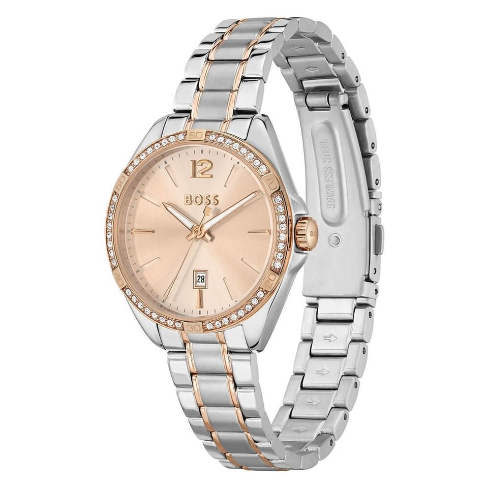 Product photo for HUGO BOSS BOSS Felina 32mm Stainless Steel and Rose Gold Tone Crystal Ladies Watch