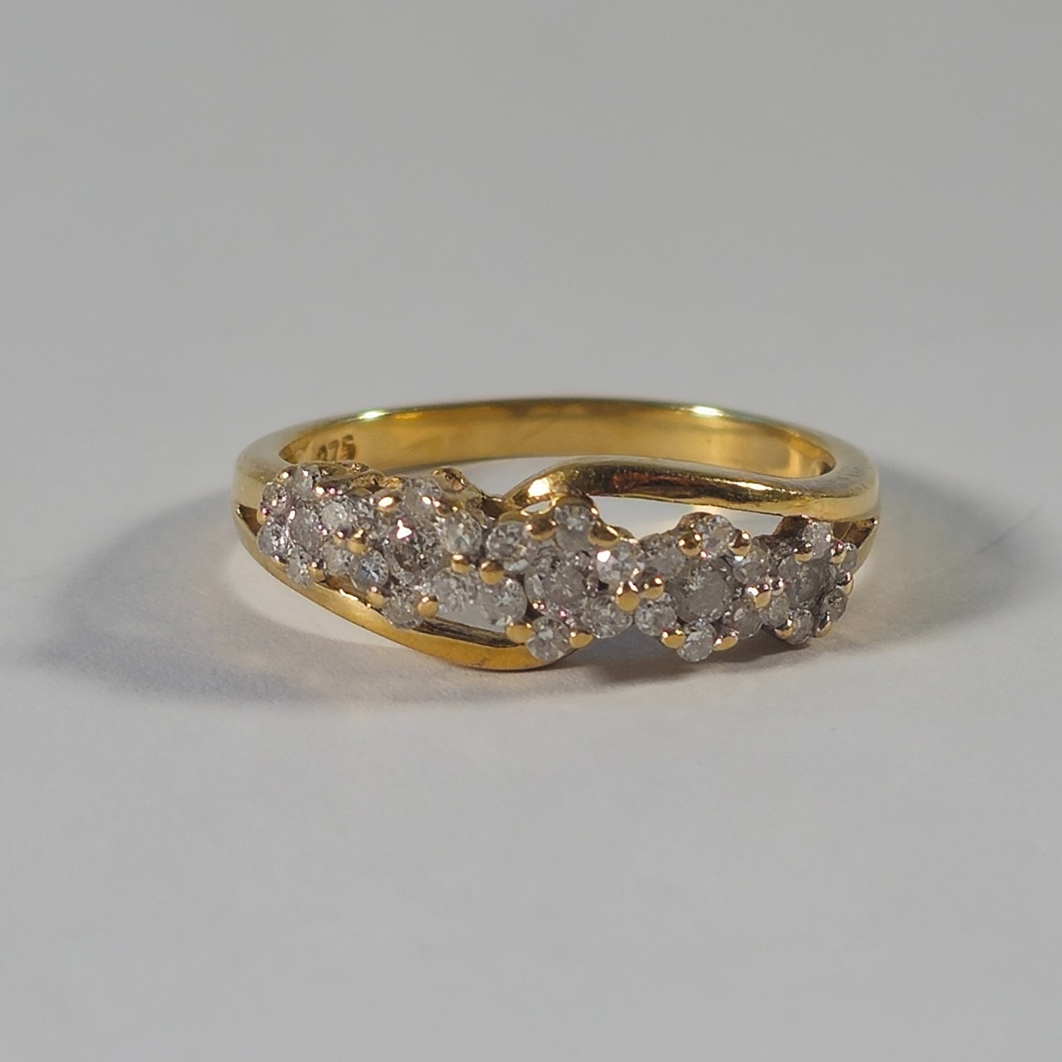 Product photo for 9ct Gold Diamond Flower Half Band Ring Size O1/2