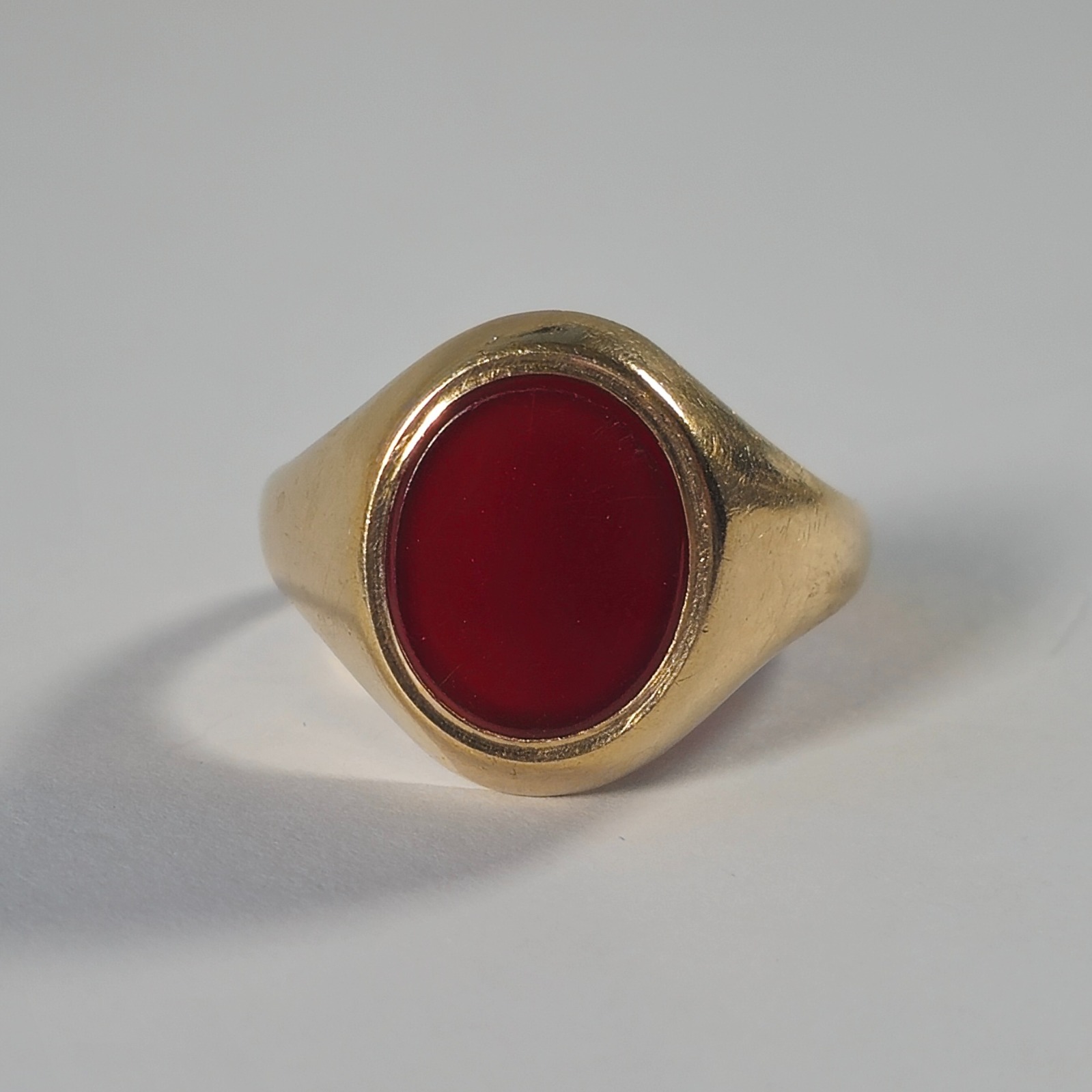 Product photo for 9ct Gold Orange Stone Oval Signet Ring Size R