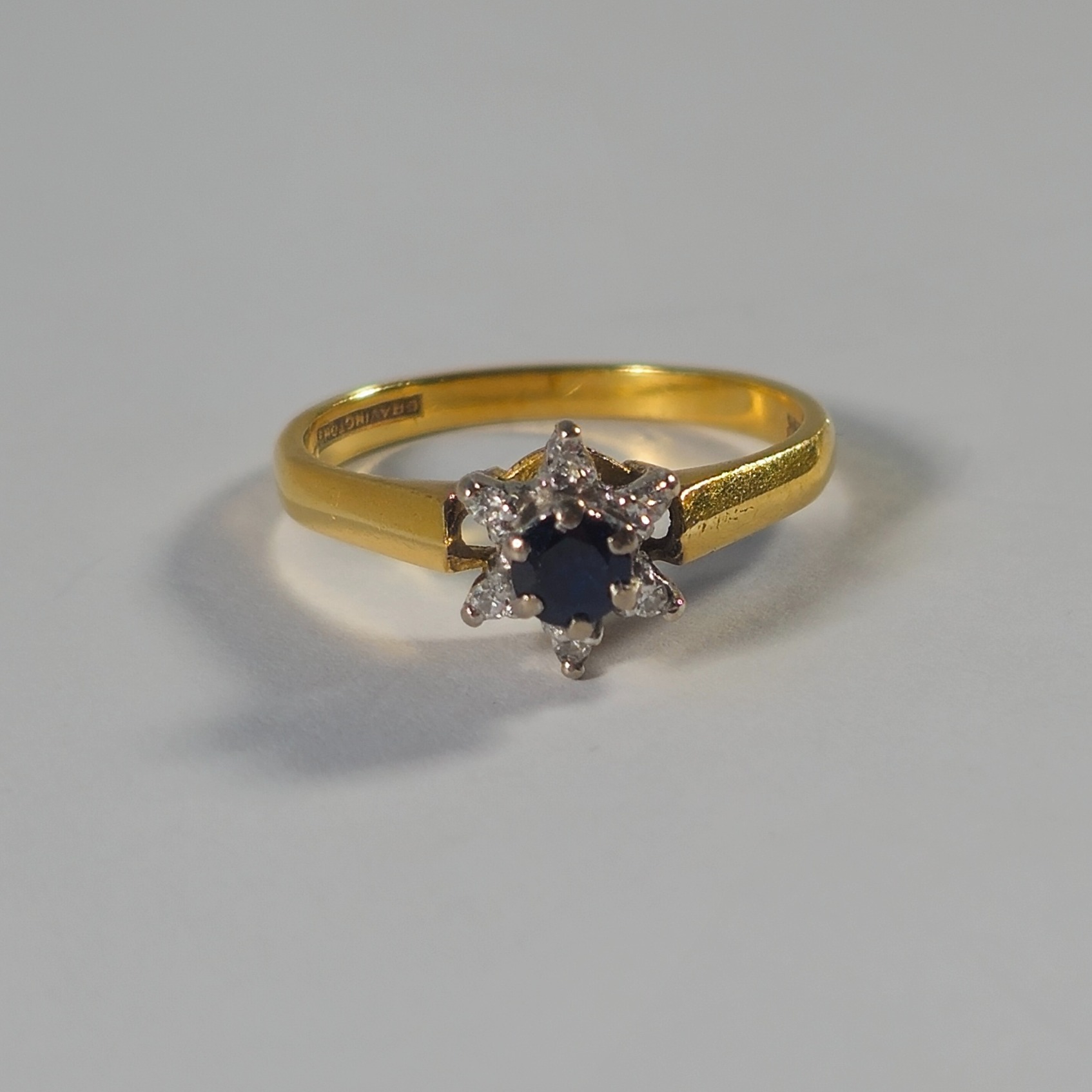 Product photo for 18ct Gold Sapphire & Diamond Flower Ring Size N1/2