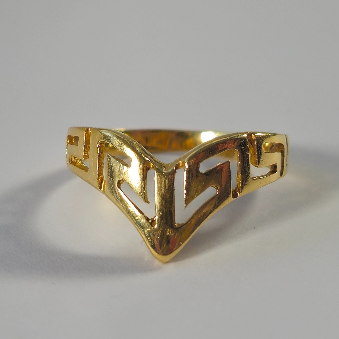 Product photo for 14ct Gold Key Pattern Wishbone Ring Size O