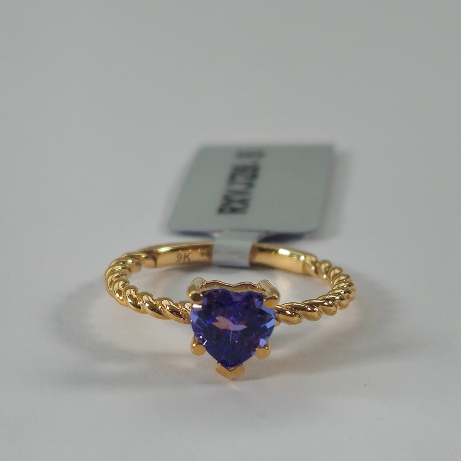 Product photo for 9ct Gold Blue Heart Twisted Band Engagement Ring Size I1/2