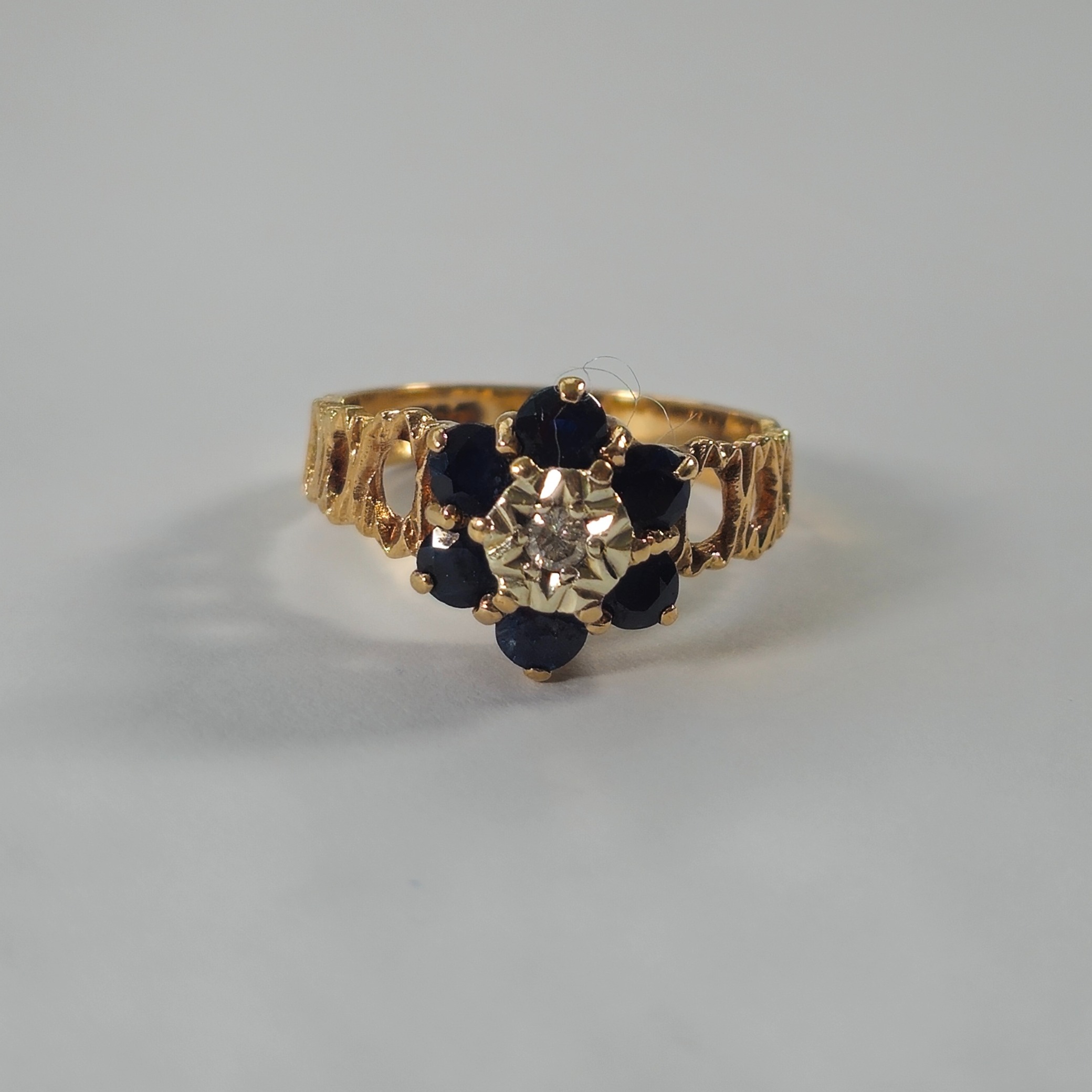 Product photo for 9ct Gold Sapphire & Diamond Flower Ring Size N