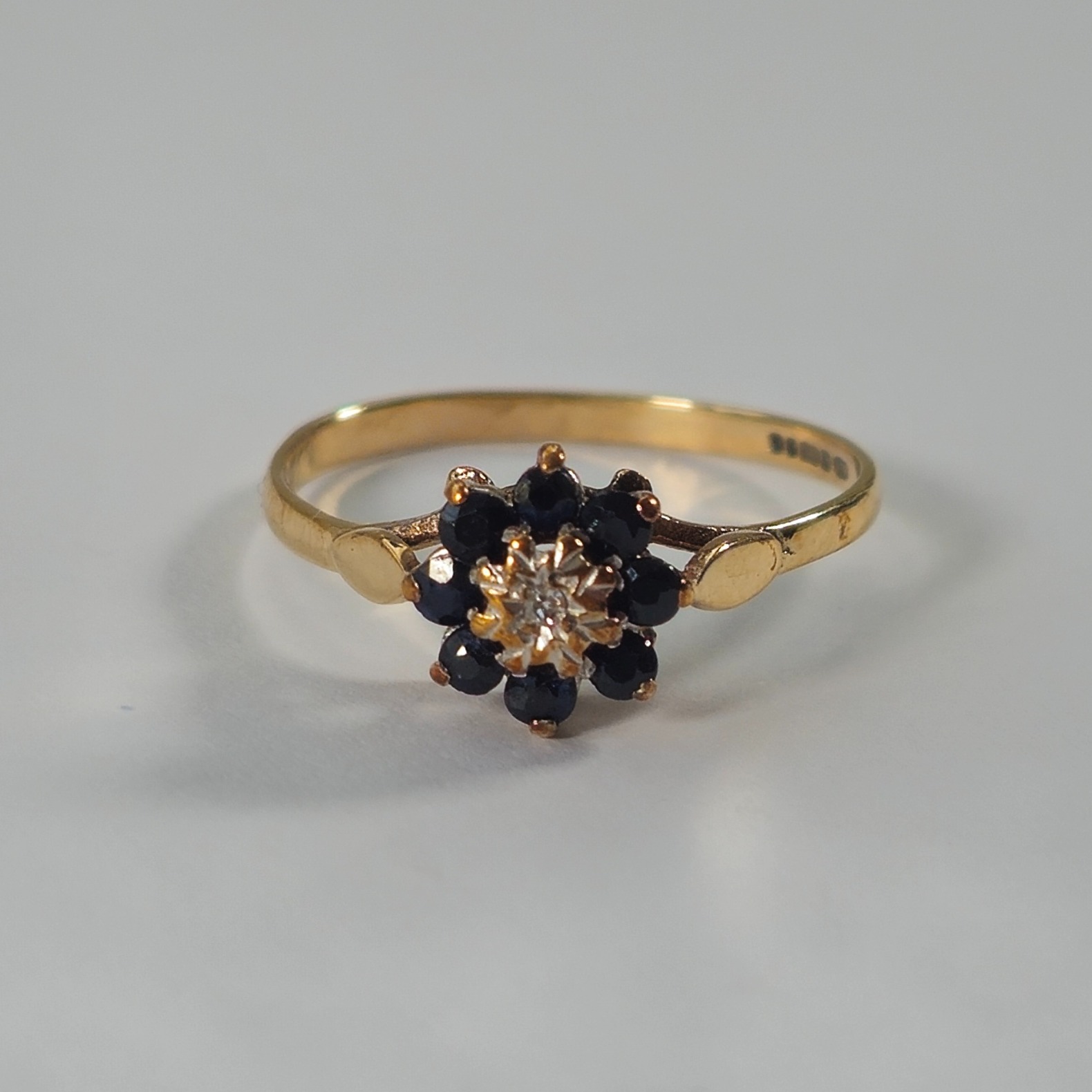 Product photo for 9ct Gold Sapphire & Diamond Flower Ring Size N1/2