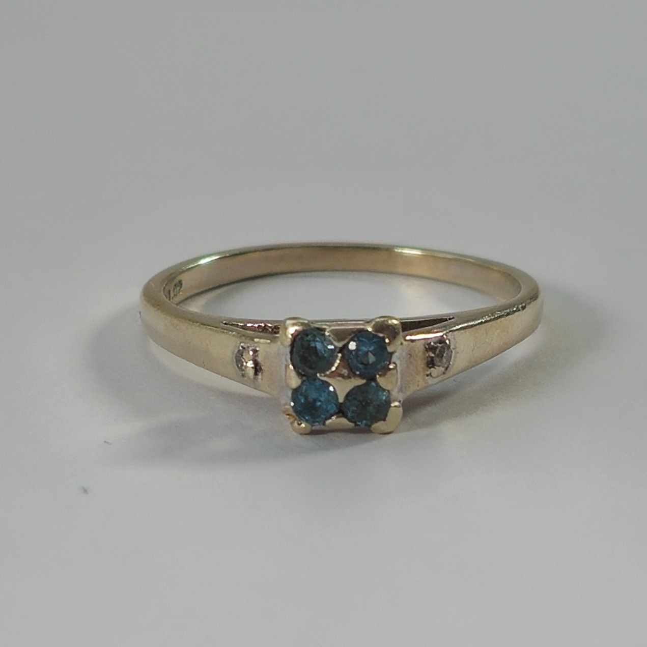 Product photo for 9ct Fading White Gold Blue Stone & Diamond Engagement Style Ring Size M1/2