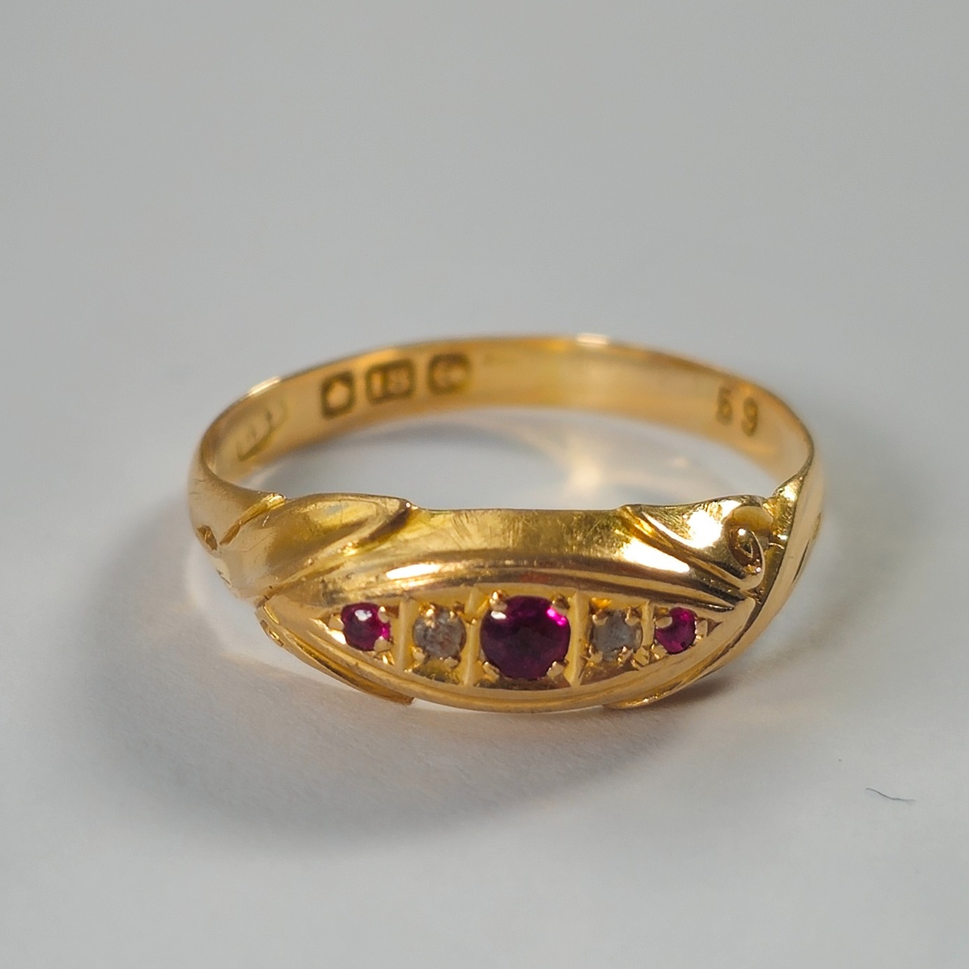 Product photo for 18ct Gold Ruby & Diamond Vintage Ring Size - O1/2