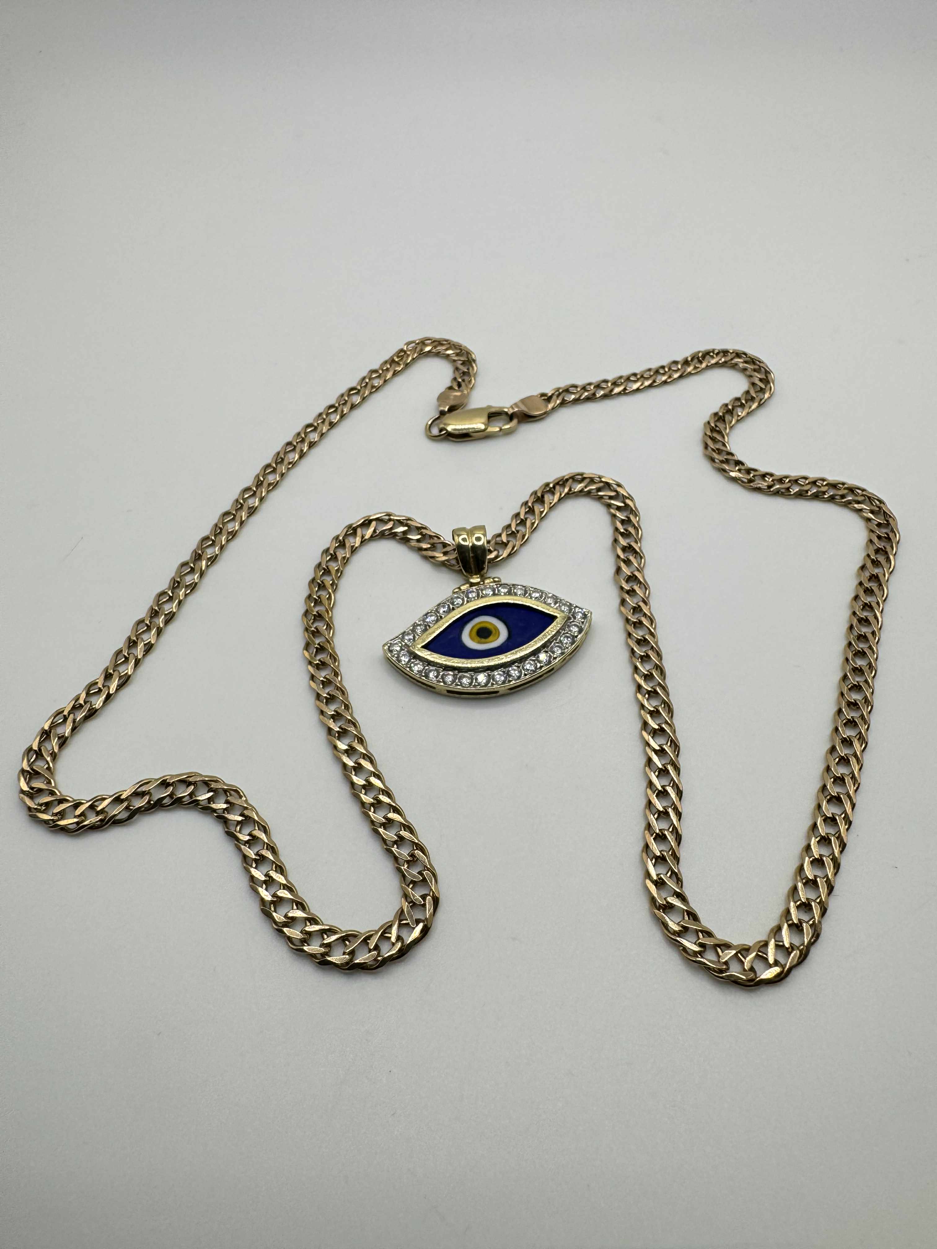 Product photo for 14ct Chain & CZ Evil Eye Pendant