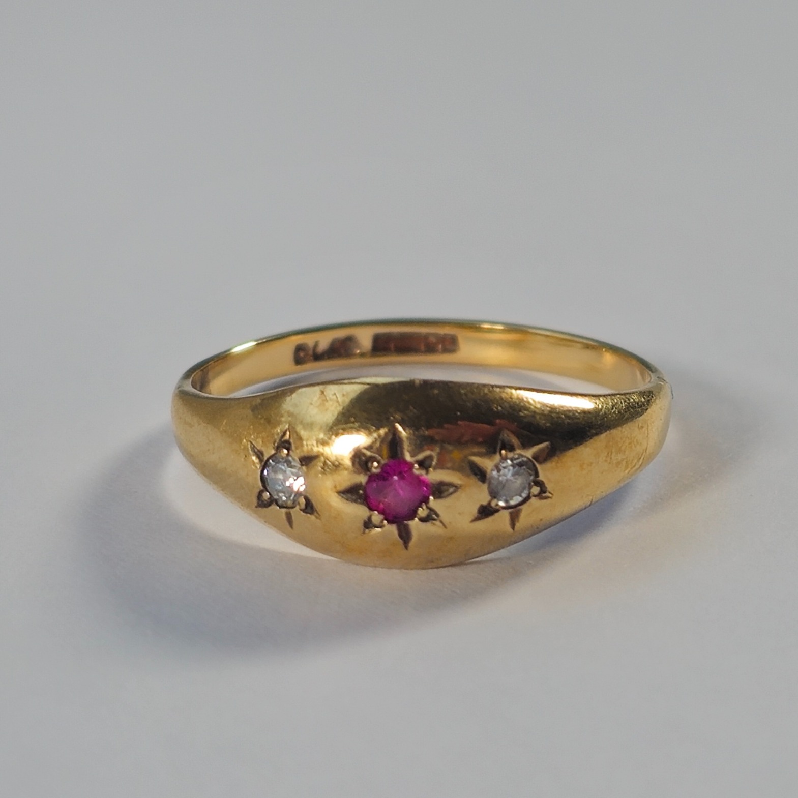 Product photo for 9ct Gold Ruby & *CZ* Gypsy Style Ring Size P1/2