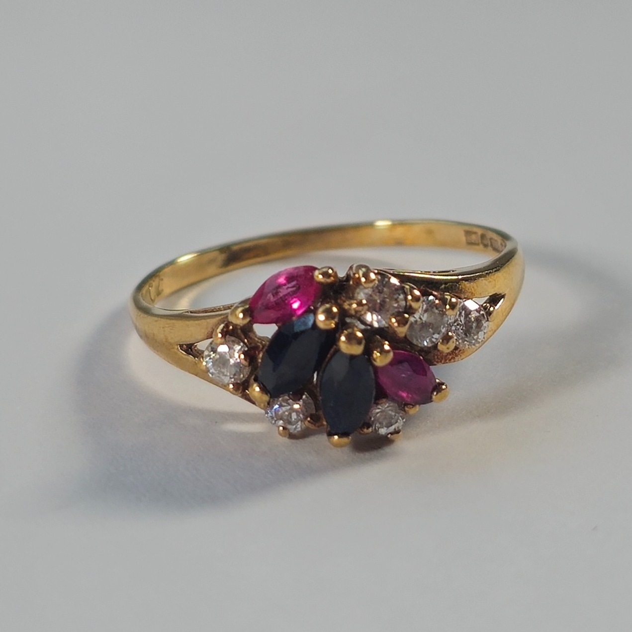 Product photo for 9ct Gold Ruby, Sapphire & *CZ* Dress Ring Size N1/2