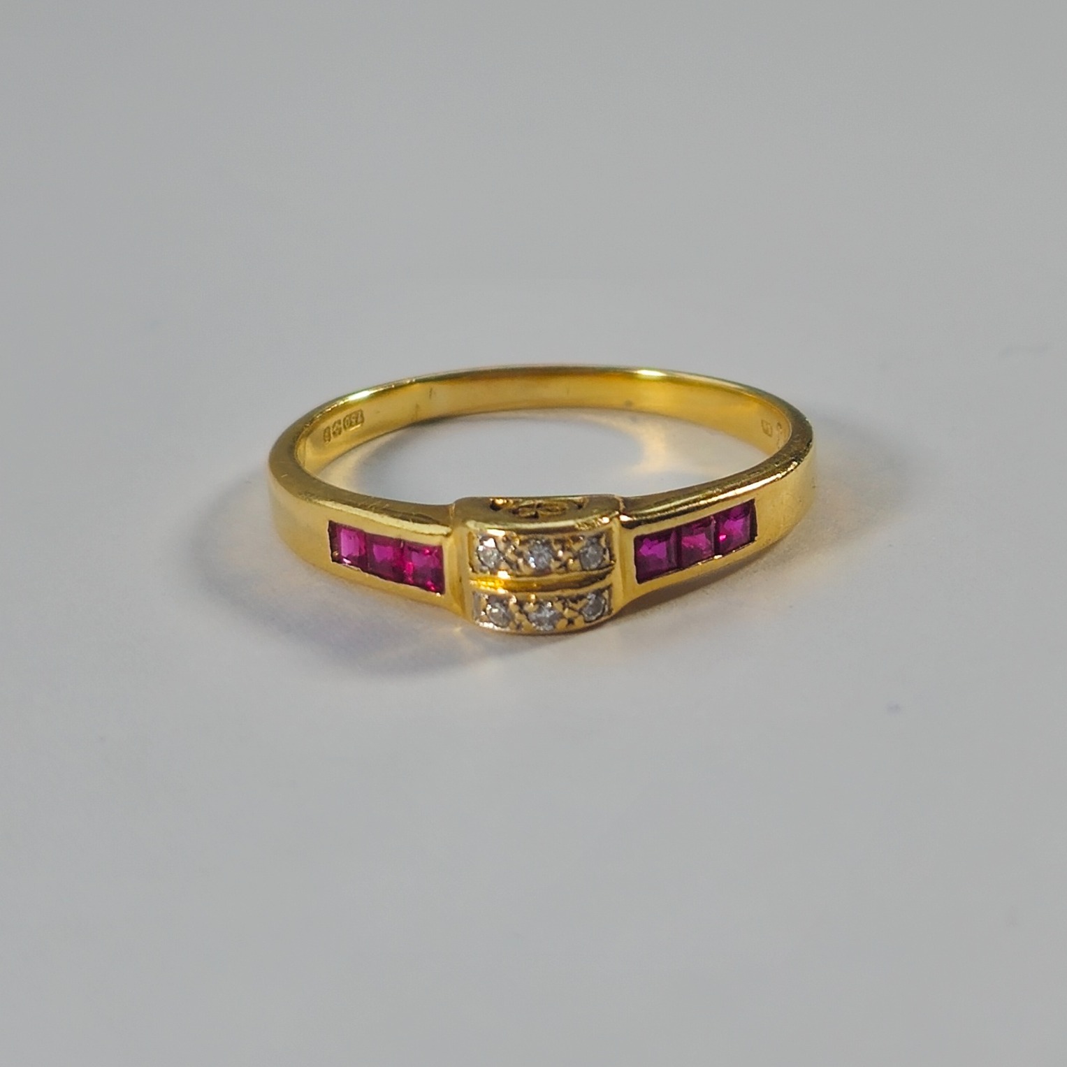 Product photo for 18ct Gold Square Ruby & Round Diamond Dress Ring Size O1/2