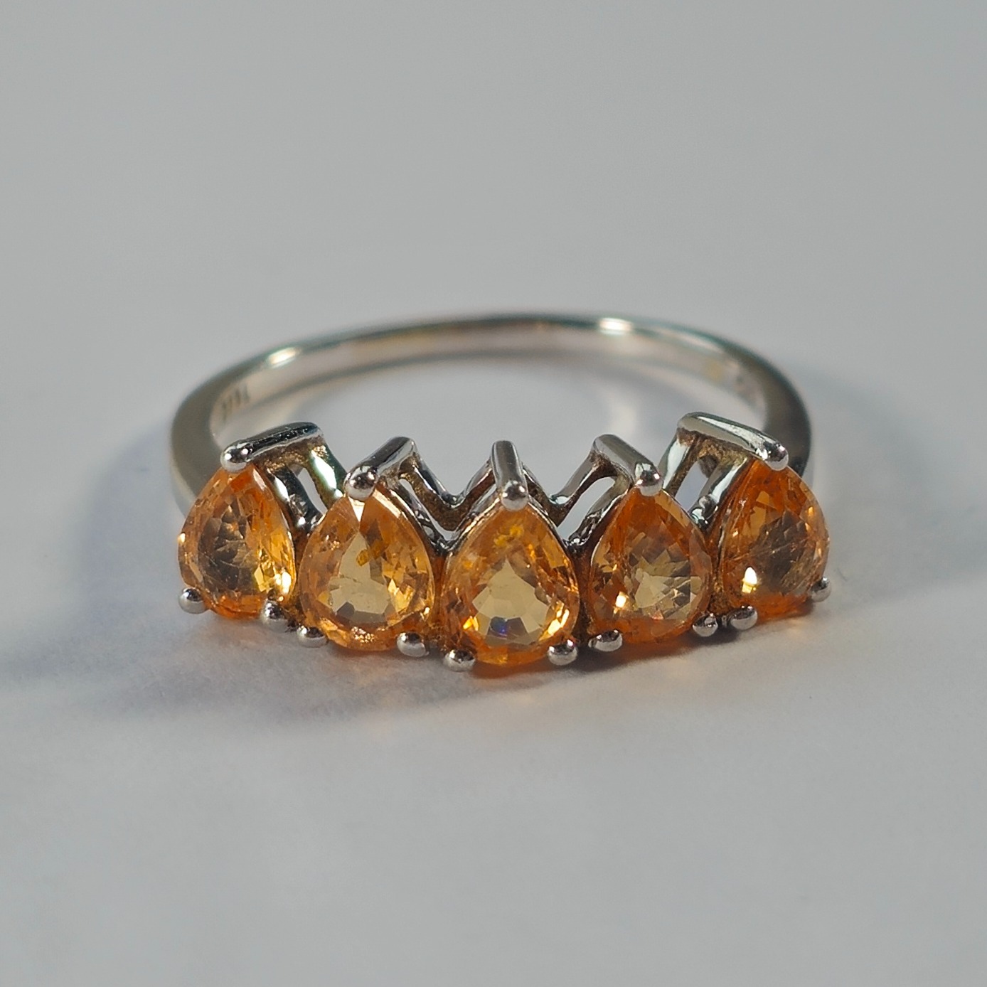 Product photo for 9ct Gold Pear Shape Orange Stone Half Band Ring Size M
