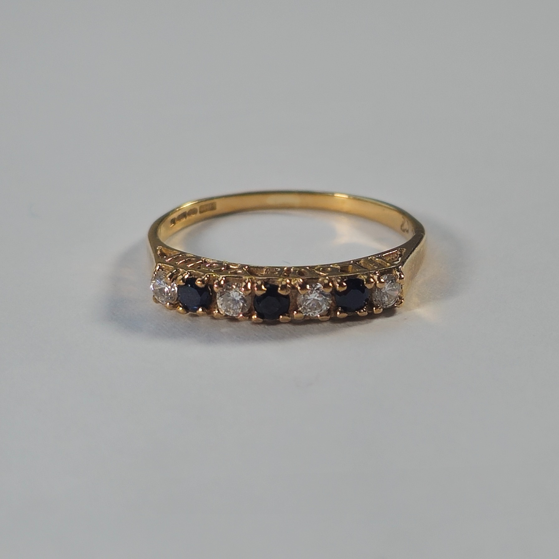 Product photo for 9ct Gold *CZ* & Sapphire *I love you* Half Band Ring Size L1/2