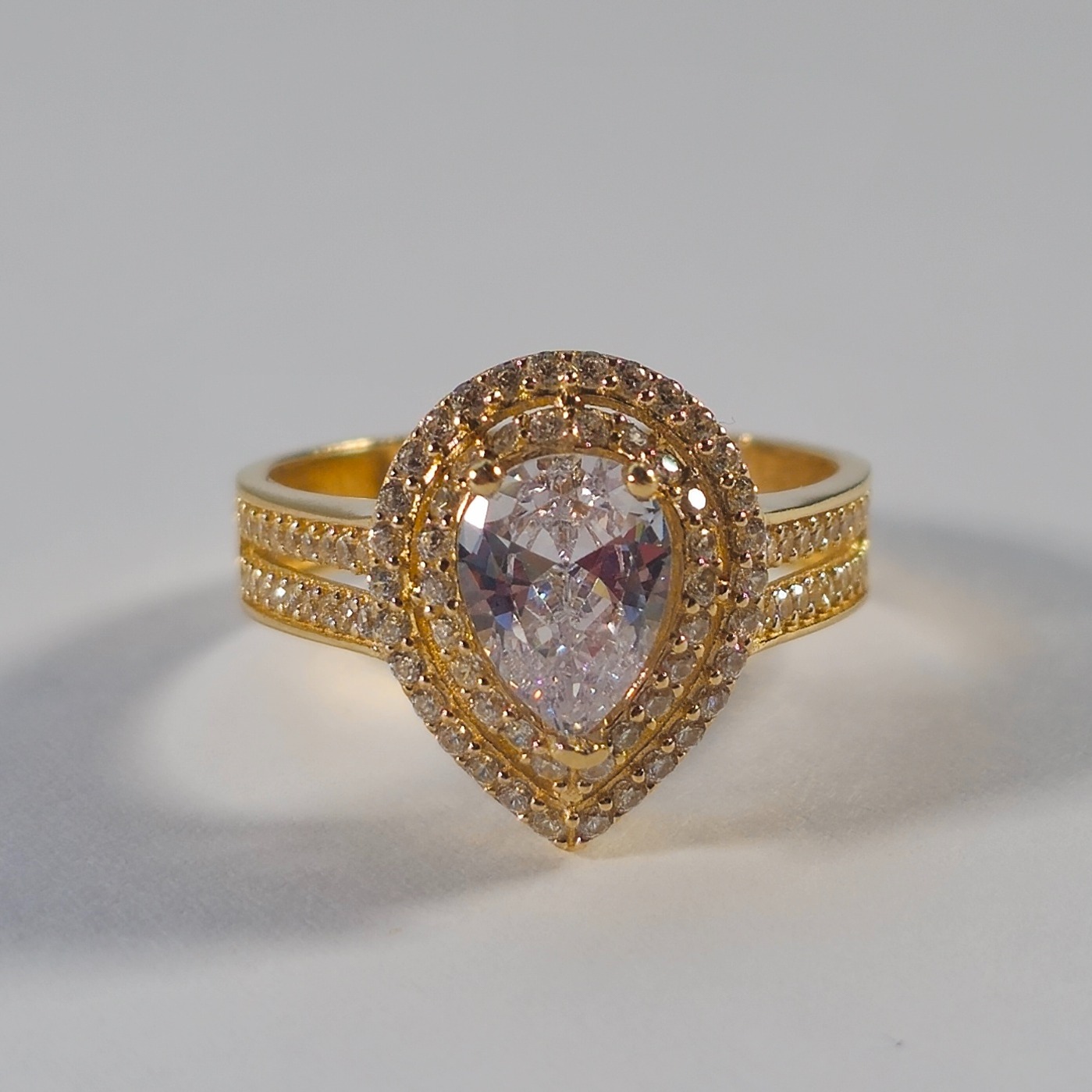 Product photo for 14ct Gold *CZ* Pear Shape Halo Style Engagement Ring Size N