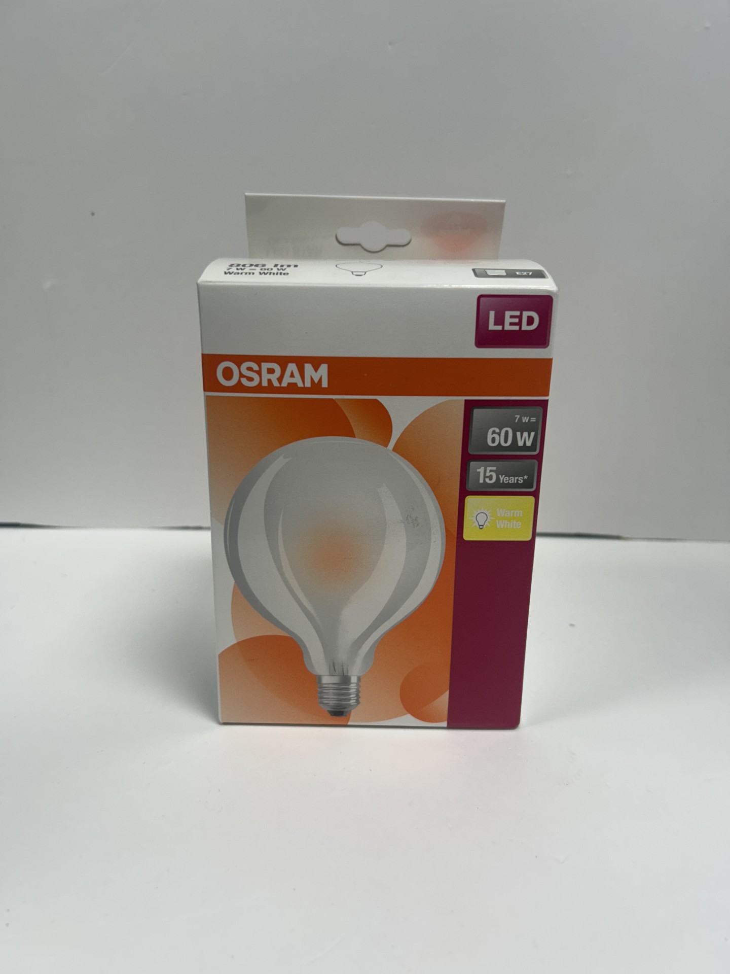 Product photo for osram led 60w warm light bulb boxed