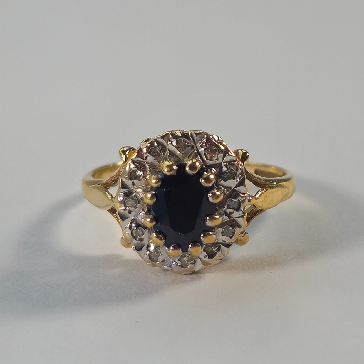 Product photo for 9ct Gold Sapphire & Diamond Flower Style Ring Size I1/2