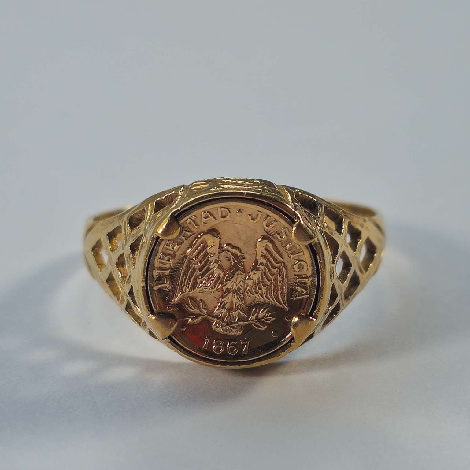 Product photo for 9ct Gold Eagle Liberty Coin Ring Size P1/2