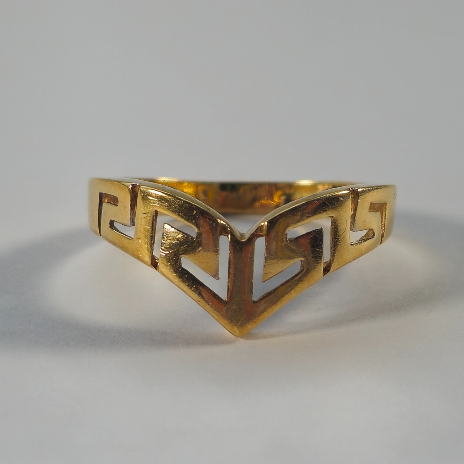 Product photo for 14ct Gold Key Pattern Wishbone Ring Size R