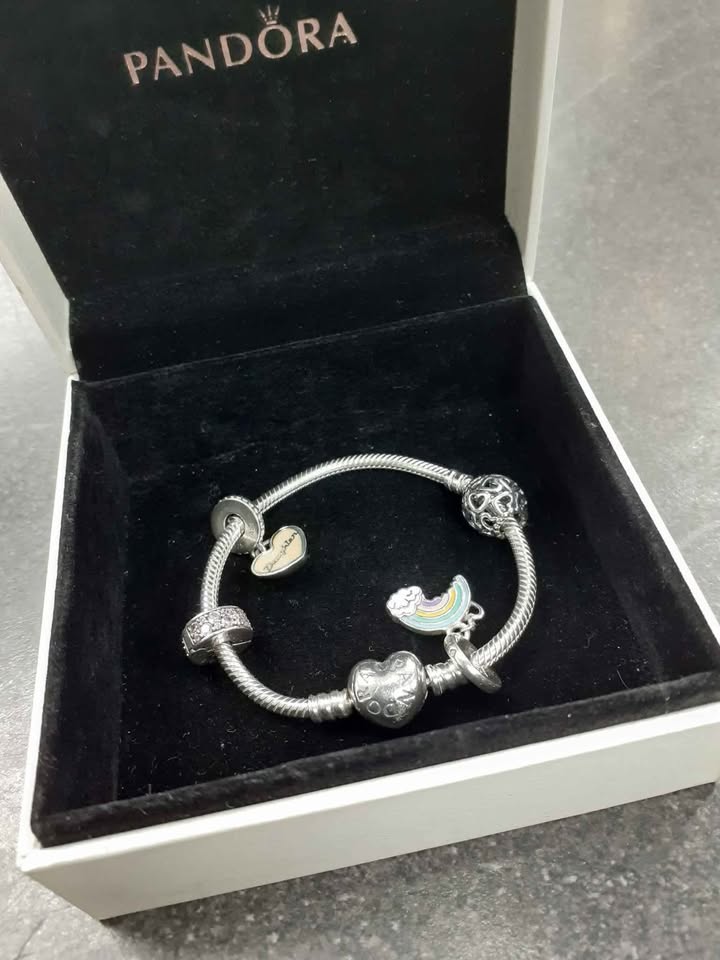 Product photo for Pandora Heart Clasp Snake Chain Bracelet & 4 Charms