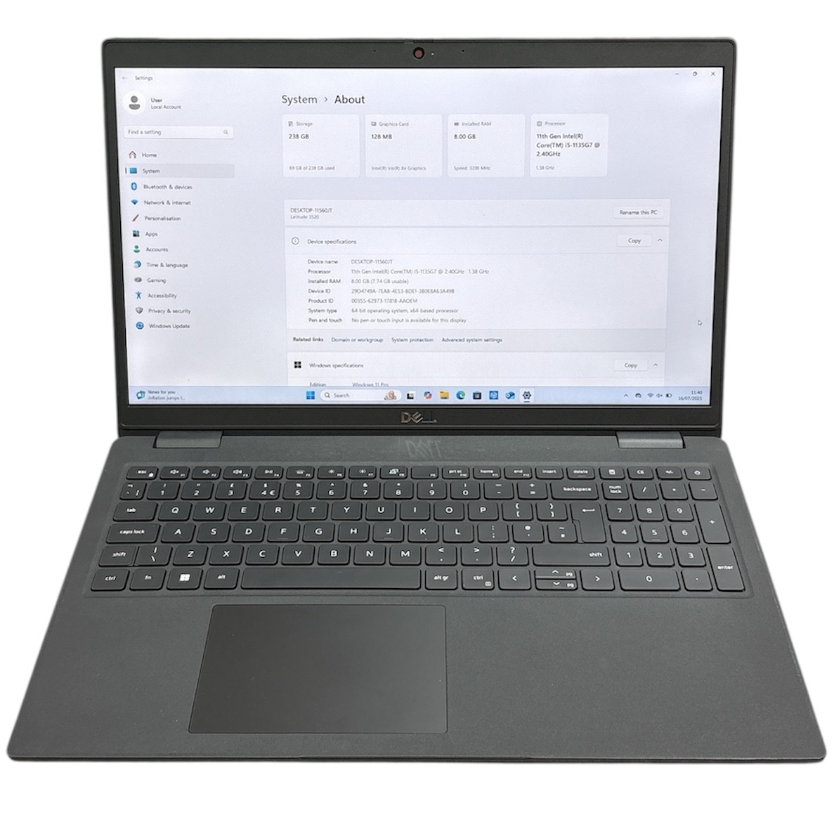 Product photo for Dell Latitude 3520 Laptop - i5-1135G7 8GB RAM 256GB NVMe Intel Iris XE
