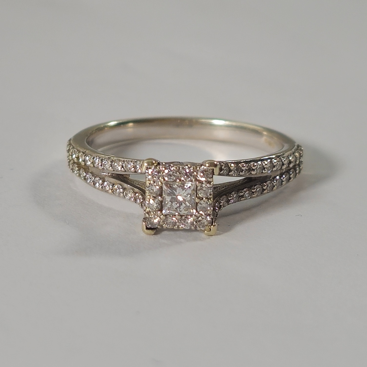 Product photo for 9ct Gold 0.54ct Diamond Square Halo Engagement Ring Size N1/2