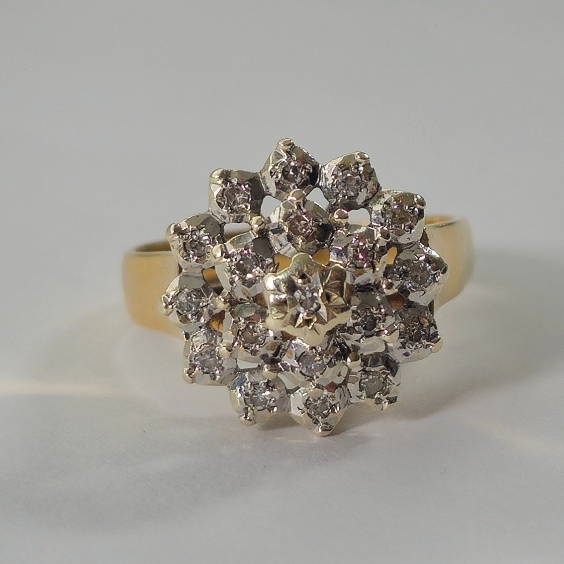 Product photo for 9ct Gold Tiny Diamond Flower Layered Ring Size N1/2