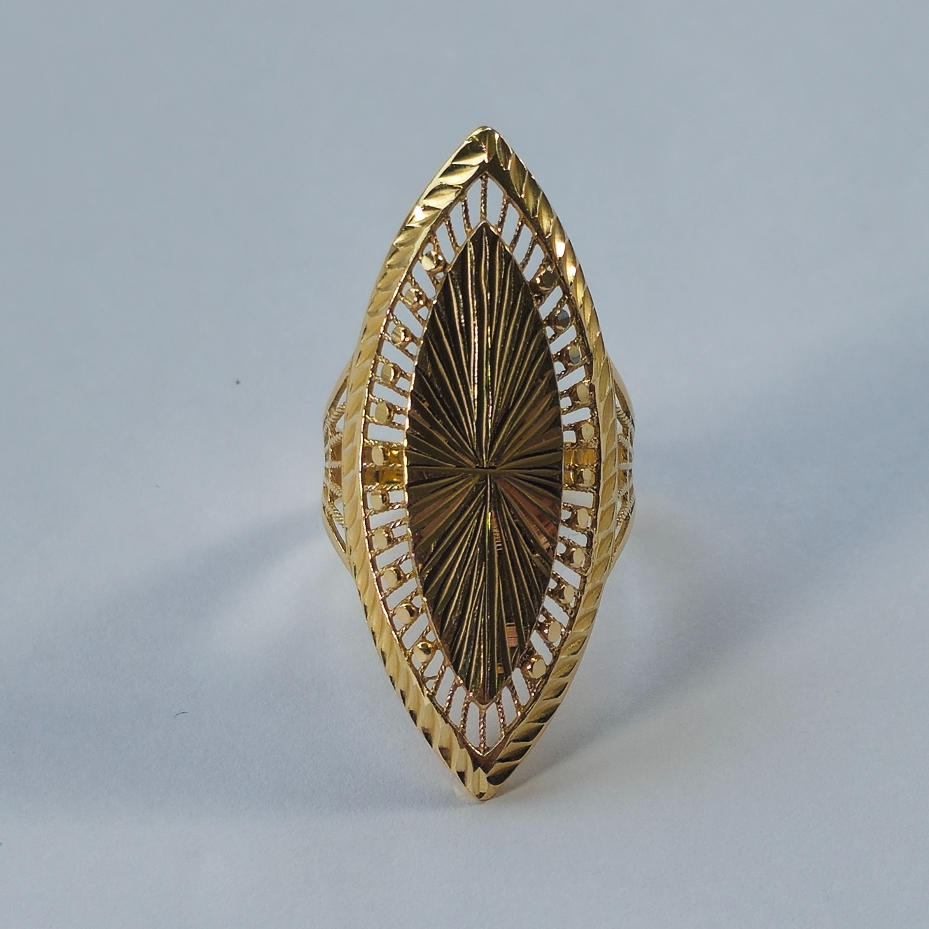 Product photo for 14ct Gold Openwork Marquise Shape Cocktail Ring Size O1/2