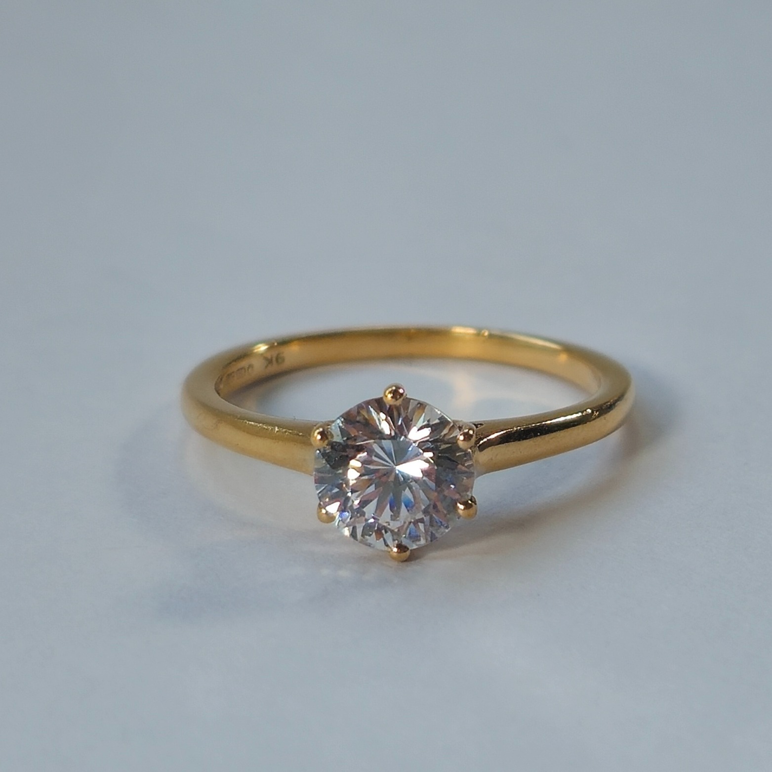 Product photo for 9ct Gold *CZ* 6 Claws Engagement Style Ring Size L1/2