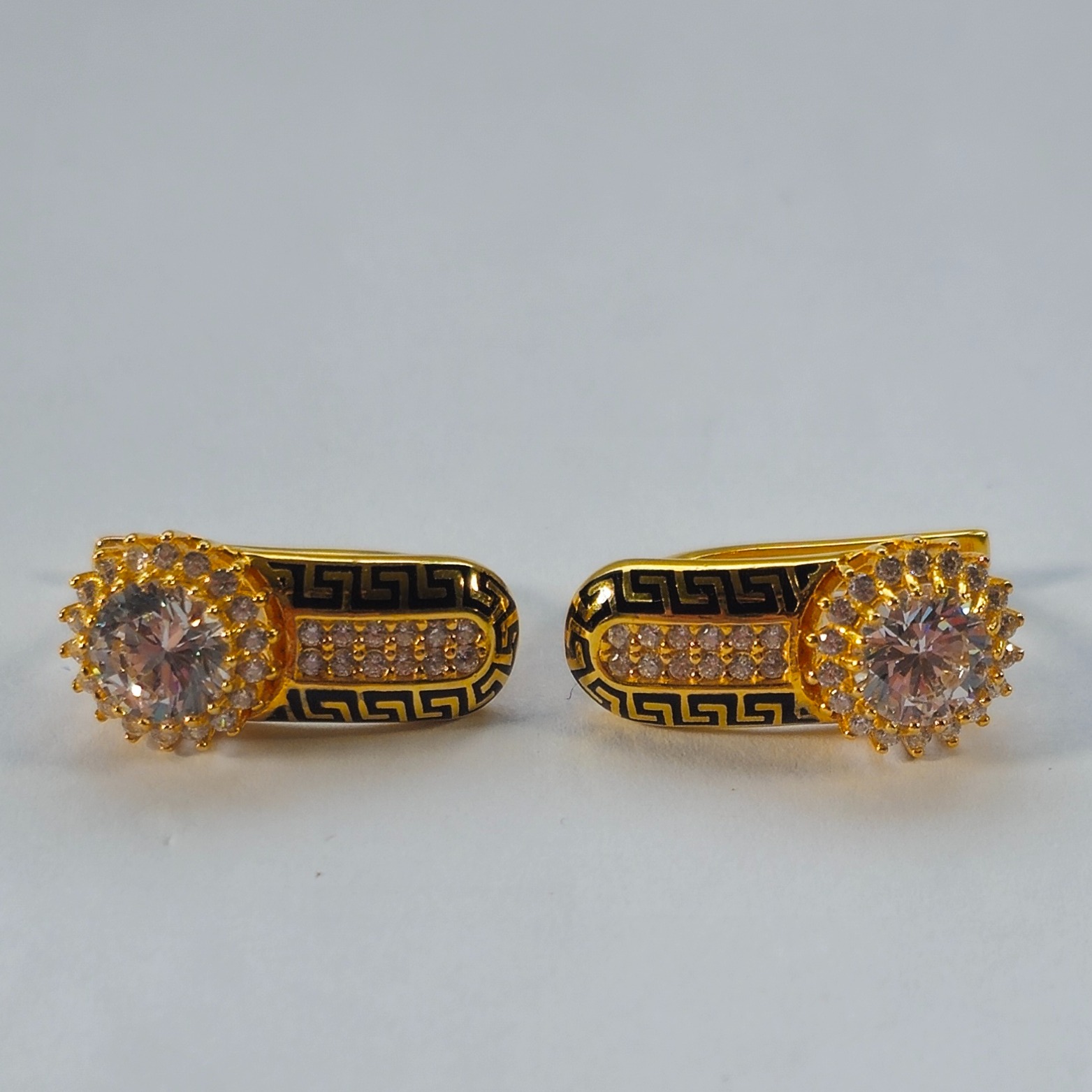 Product photo for 18ct Gold *CZ* Flower Key Pattern Earrings