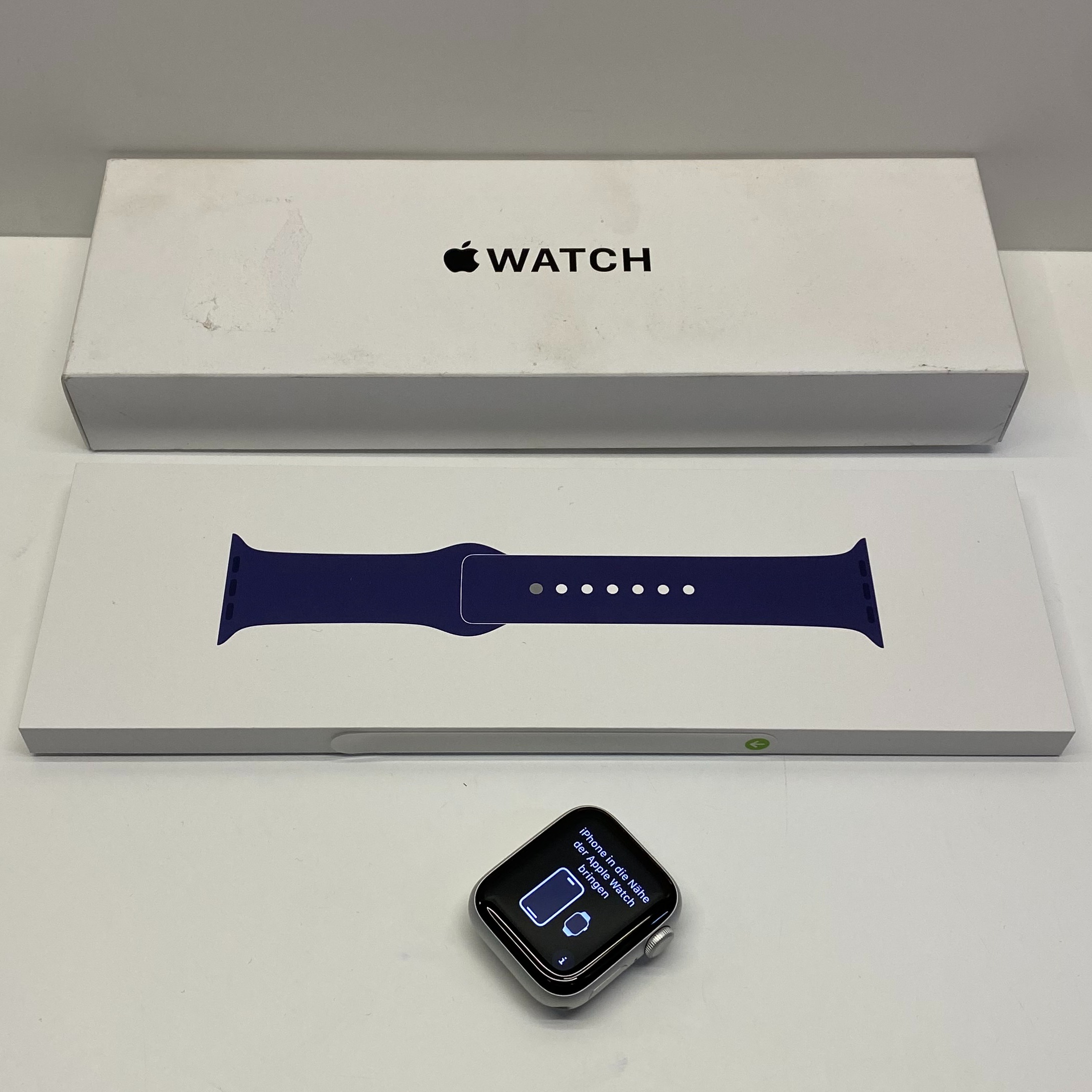 Product photo for Apple Watch SE 2nd Generation 40mm Silver Aluminum Case Demin Sports Band