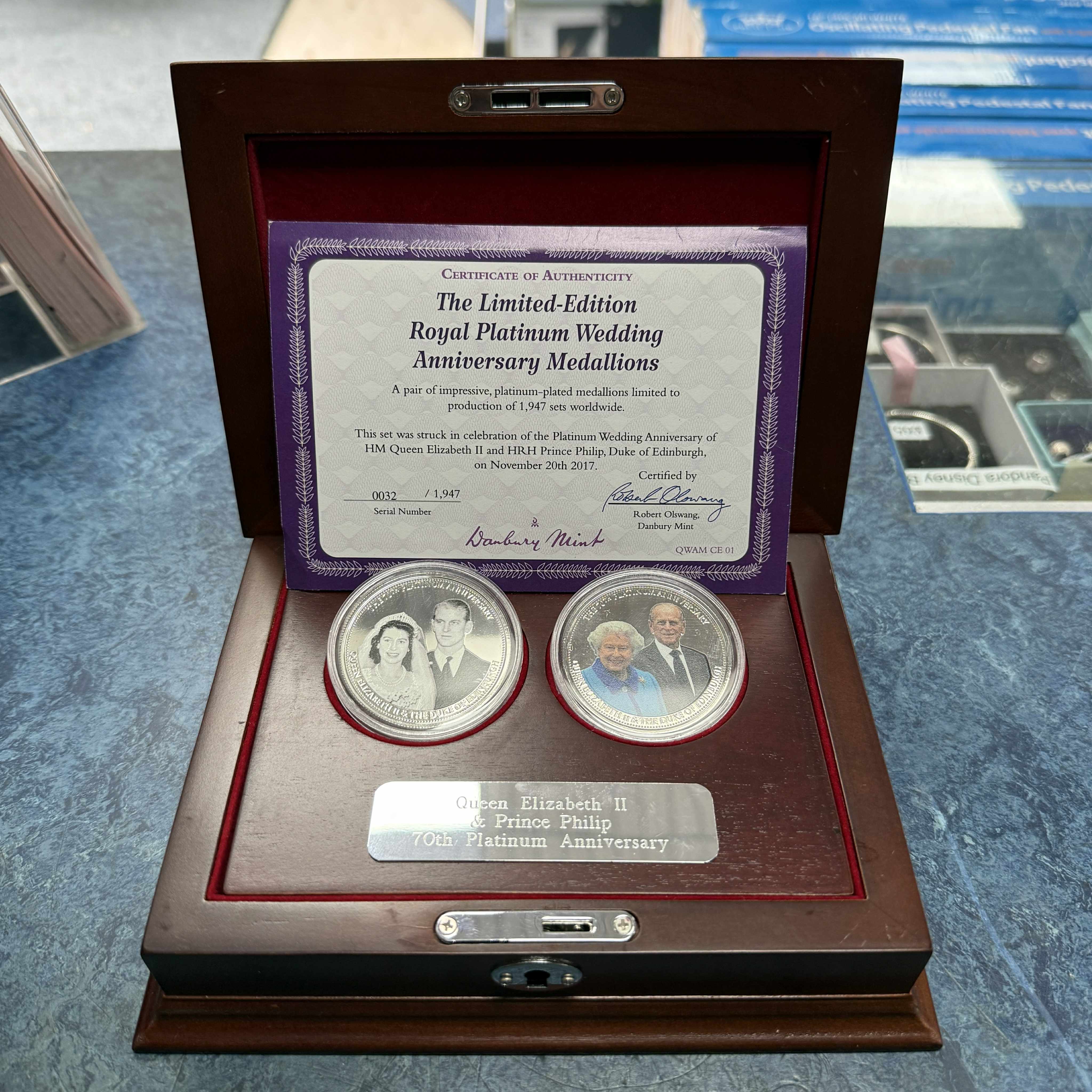 Product photo for danbury mint The Limited Edition Royal Platinum Wedding Anniversary Medallions