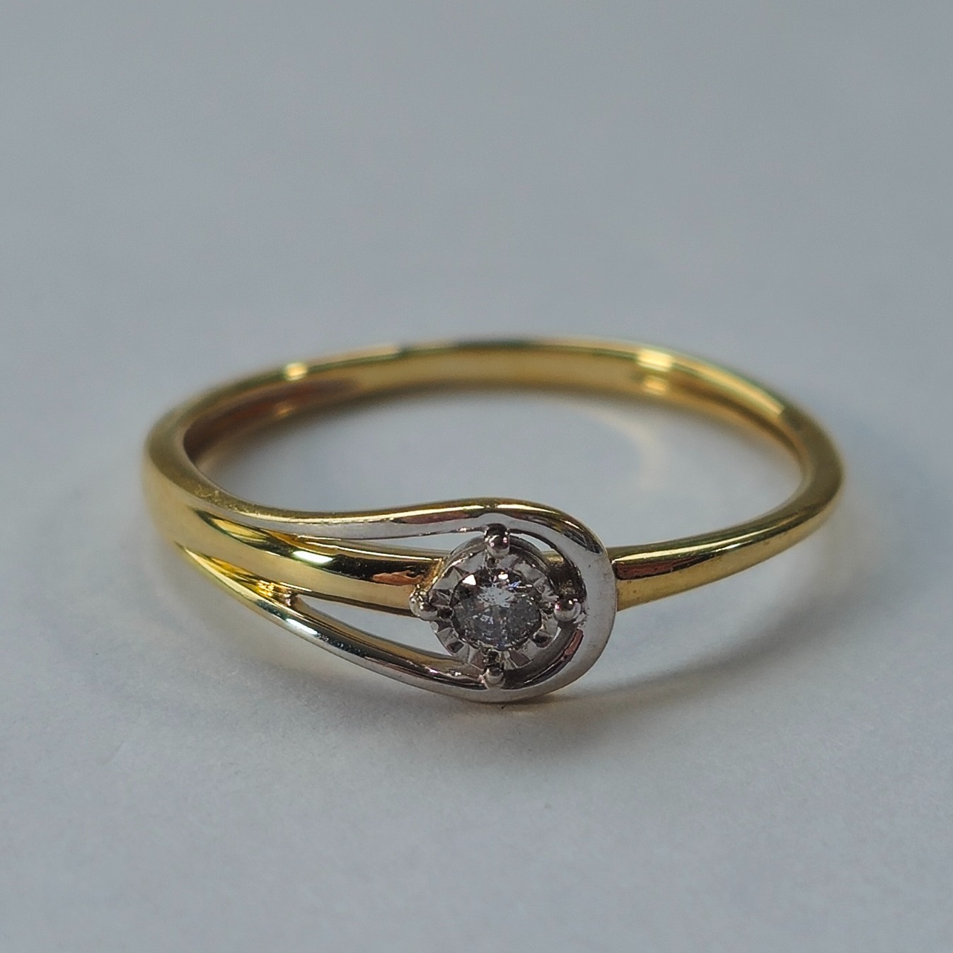Product photo for 9ct Yellow Gold & White Finish Diamond Slim Buckle Ring Size N1/2
