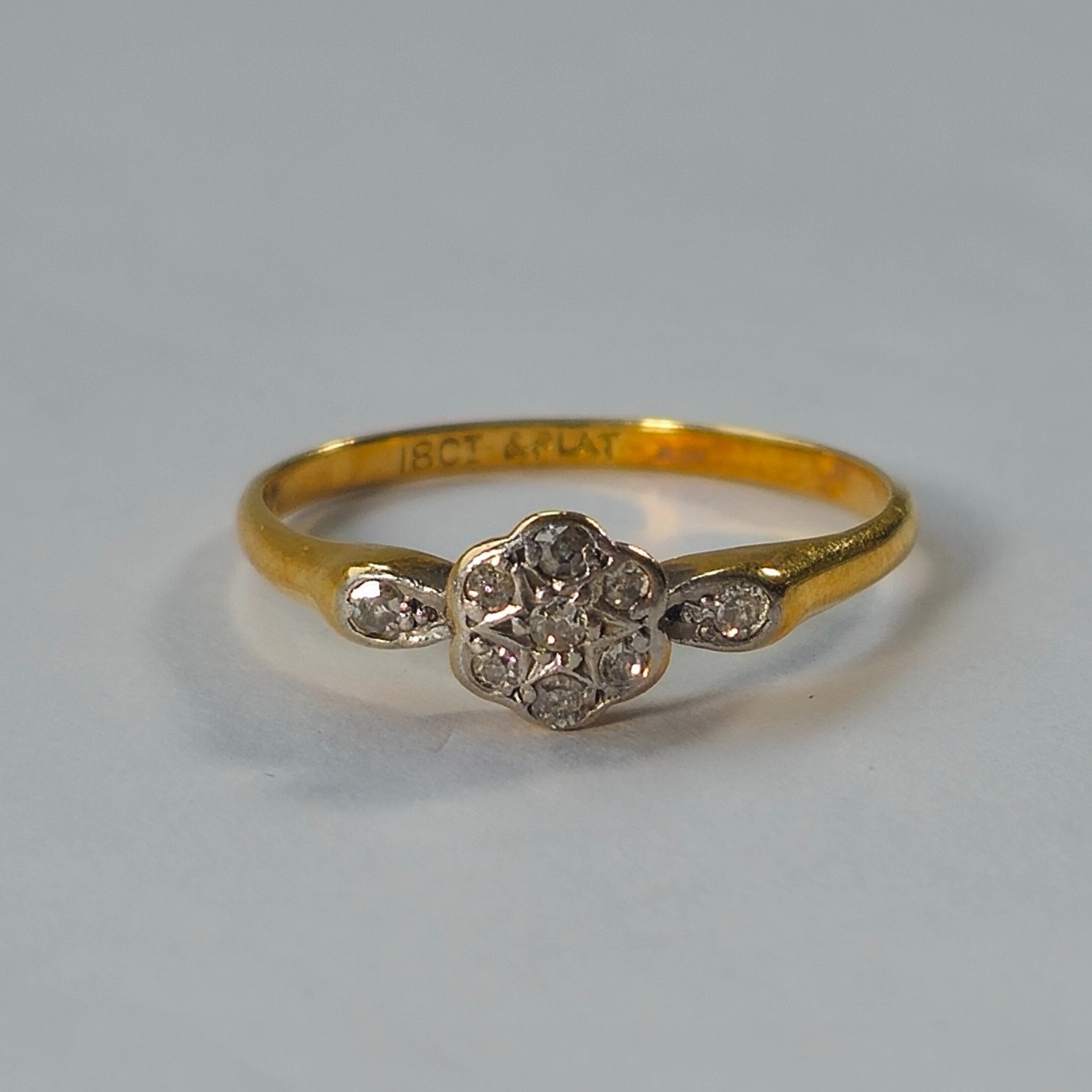 Product photo for 18ct Gold & Platinum Diamond Flower Ring Size O