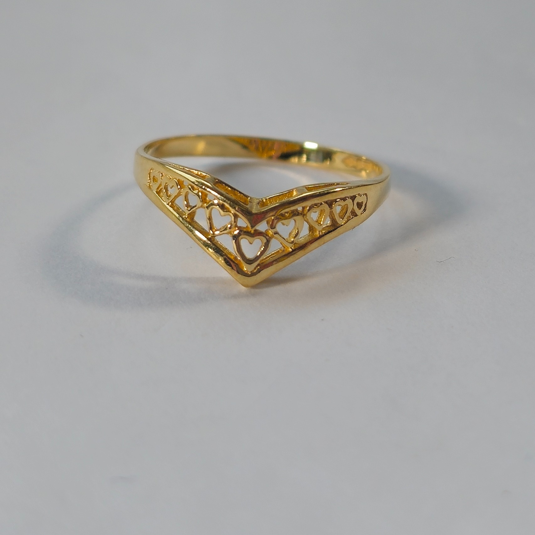Product photo for 9ct Gold Heart Pattern Wishbone Ring Size N