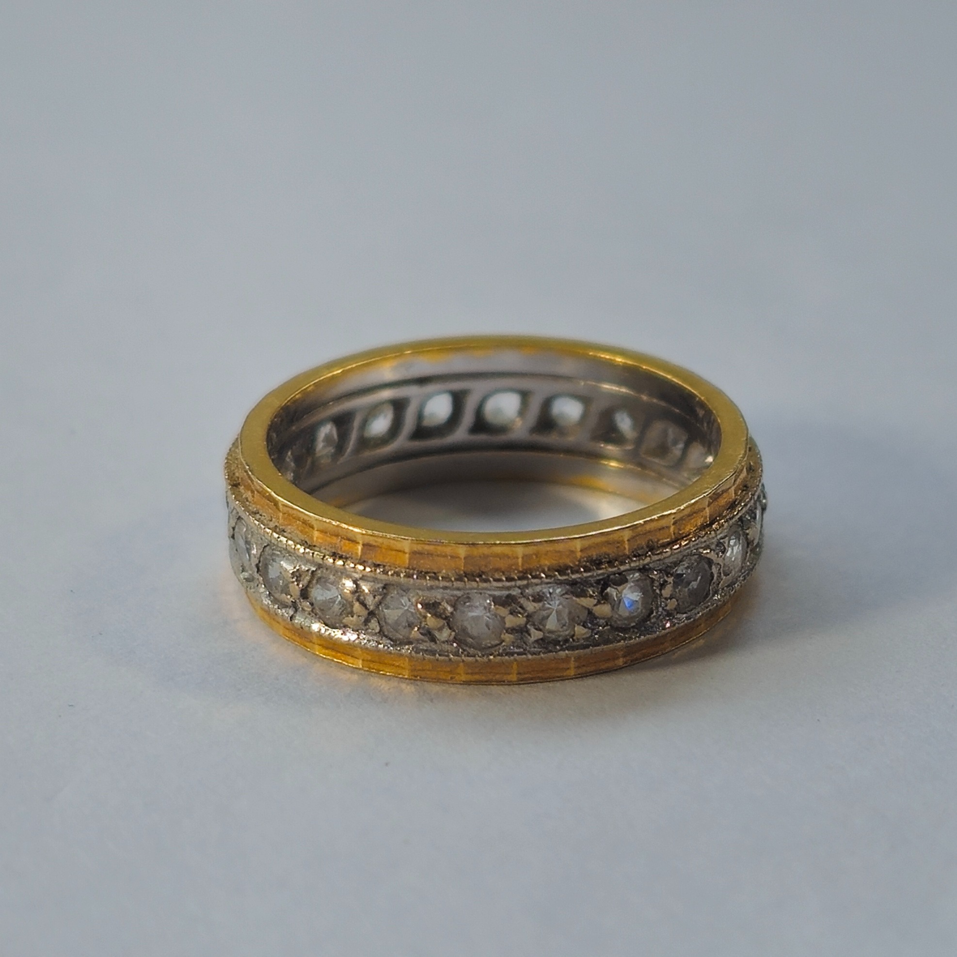 Product photo for 18ct White Gold & Yellow Stone Full Band Vintage Ring Size J