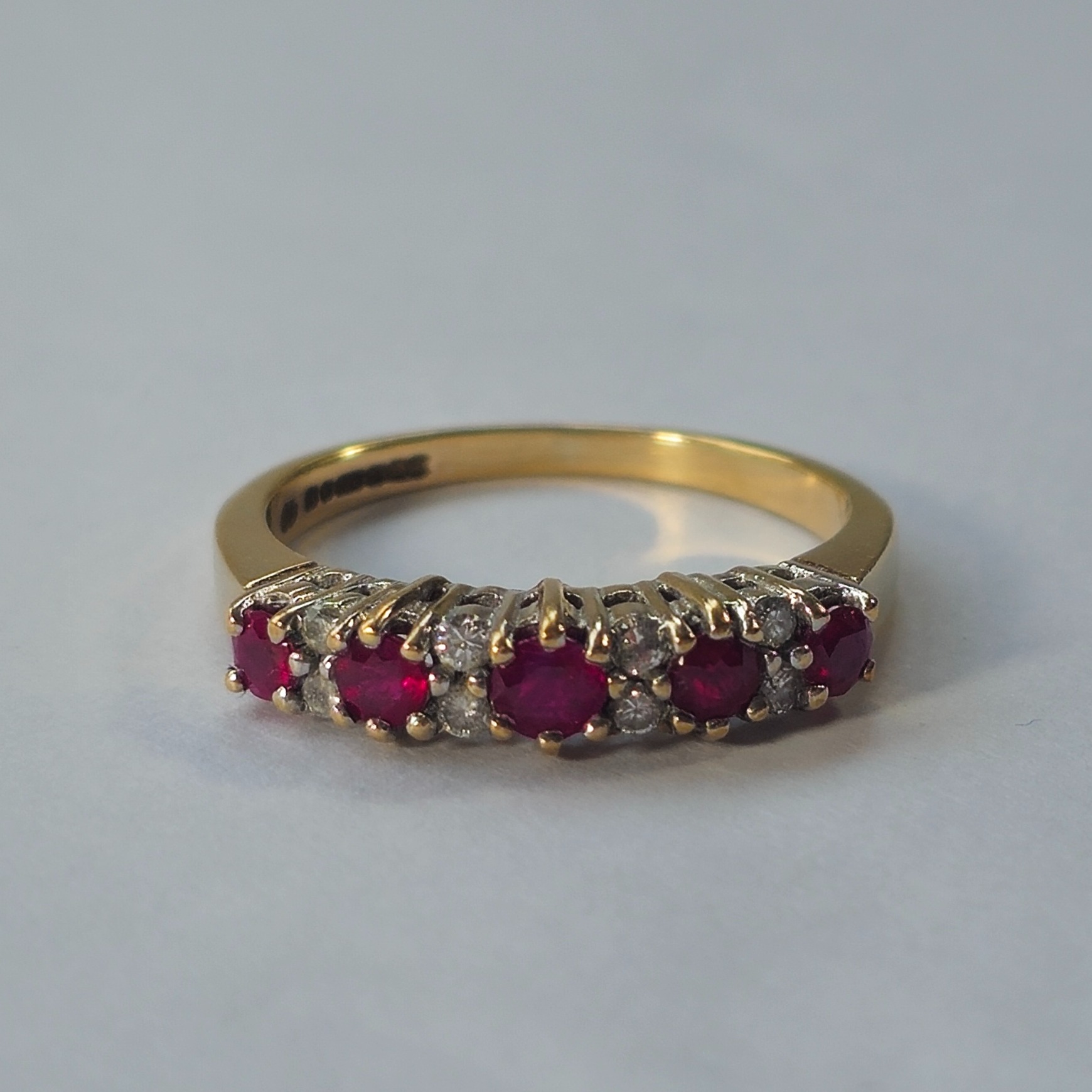 Product photo for 18ct Gold Ruby & Diamond Half Band Stacking Style Ring Size N