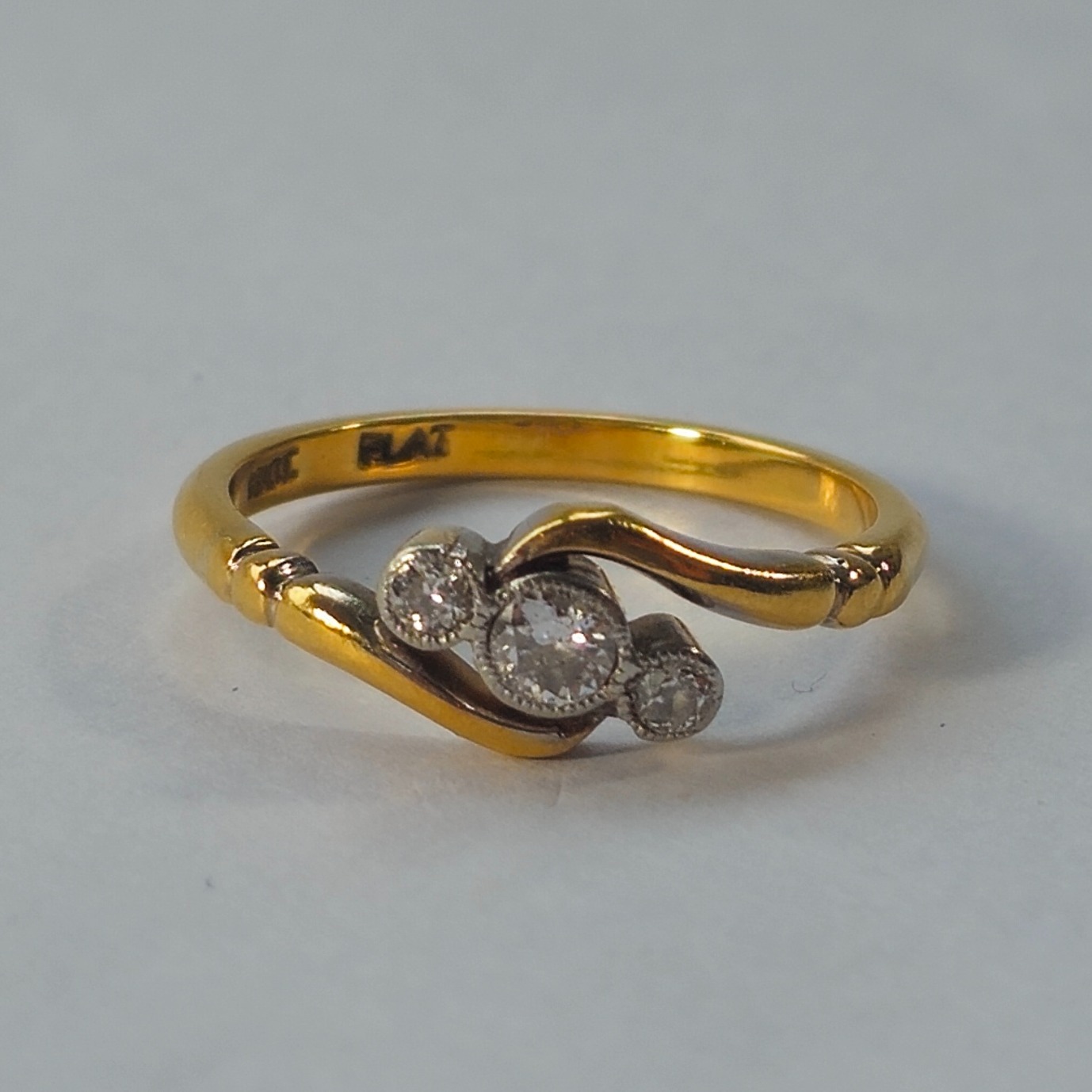 Product photo for 18ct Gold & Platinum Diamond Twisted Style Trilogy Ring Size L