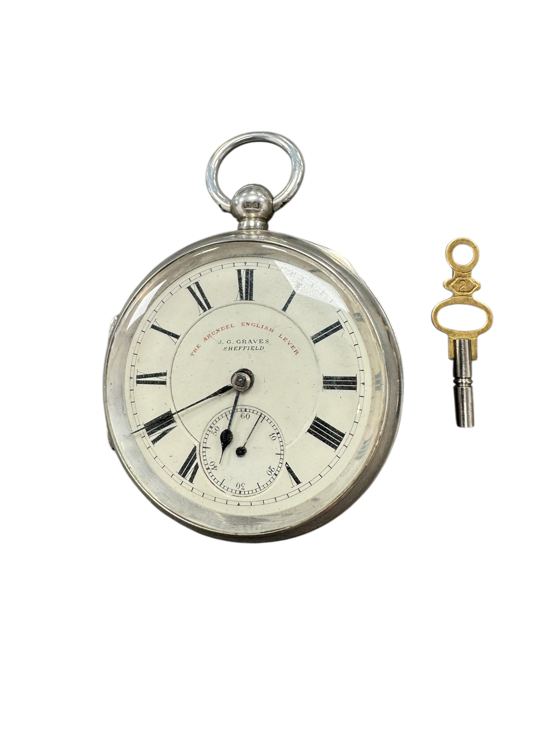 Product photo for Antique Solid Silver Gents J.G. Graves Sheffield Pocket Watch