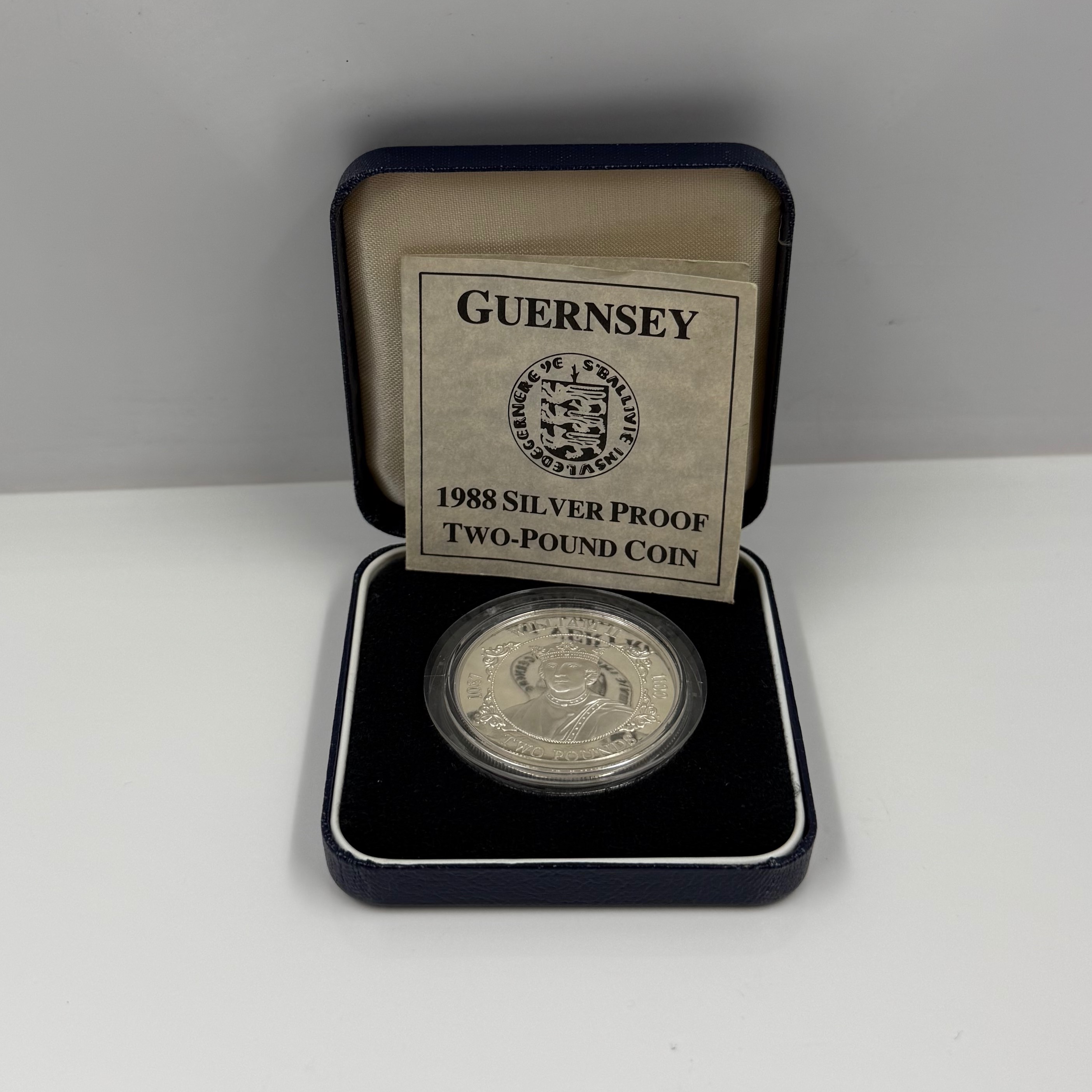 Product photo for GUERNSEY 1988 SILVER PROOF TWO-POUND COIN - WILLIAM II