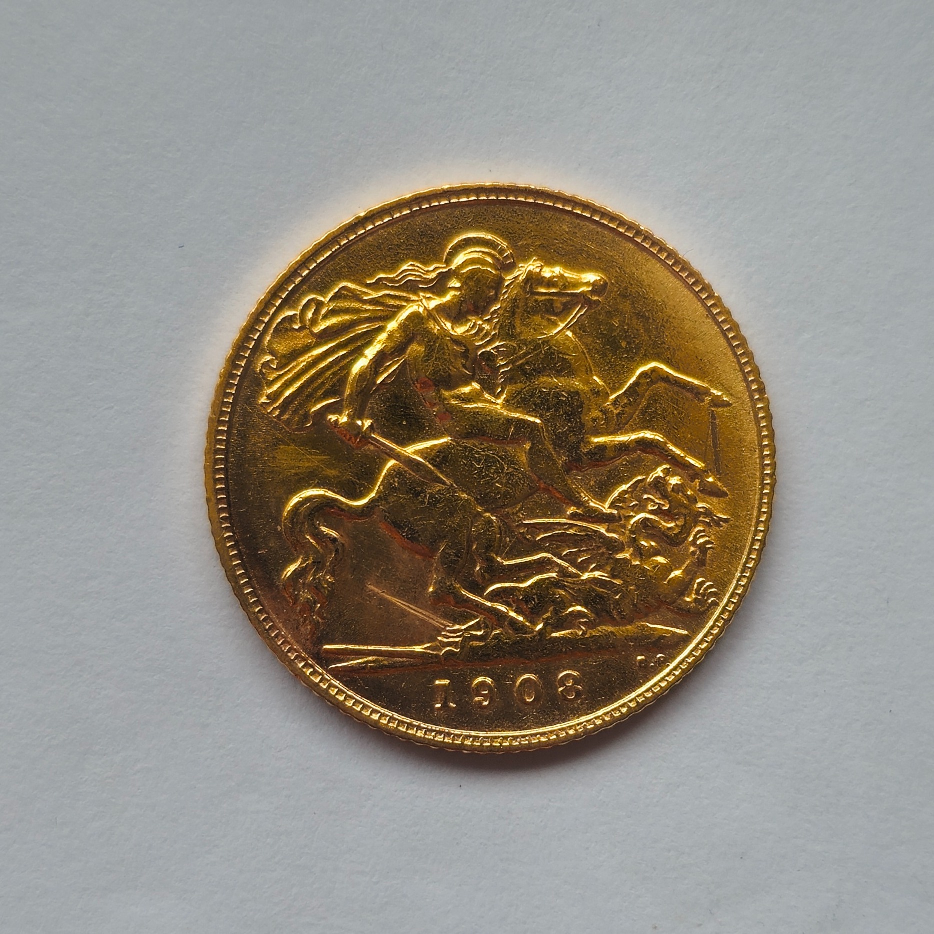 Product photo for 22ct Gold 1908 King Edward VII and St George & The Dragon Half Sovereign