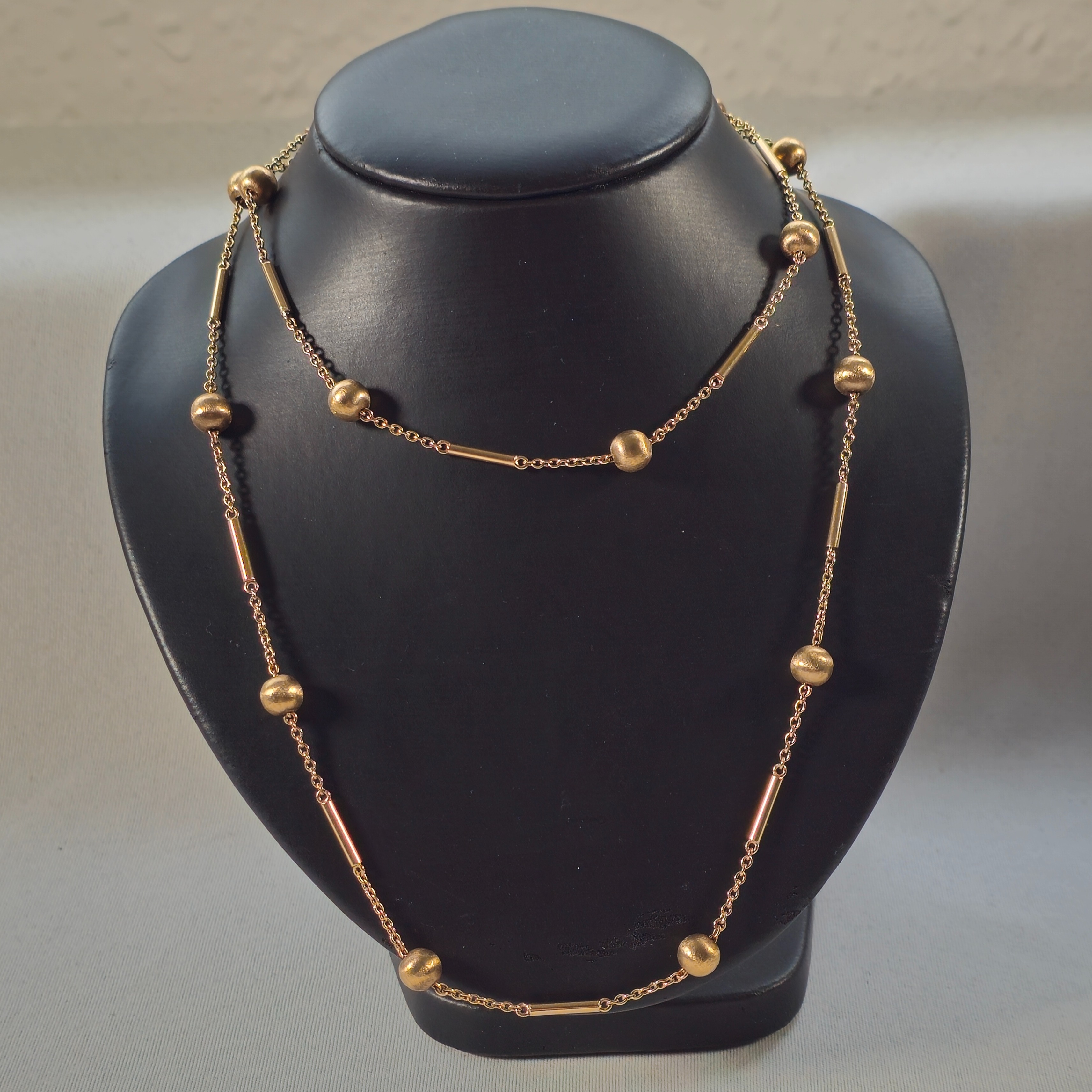 Product photo for 9ct Gold Round Bead Station Victorian Necklace 31.10